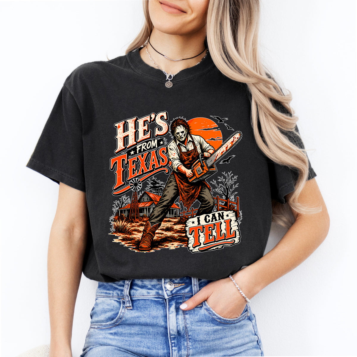 Vintage cult horror movie chainsaw slasher parody shirt in black