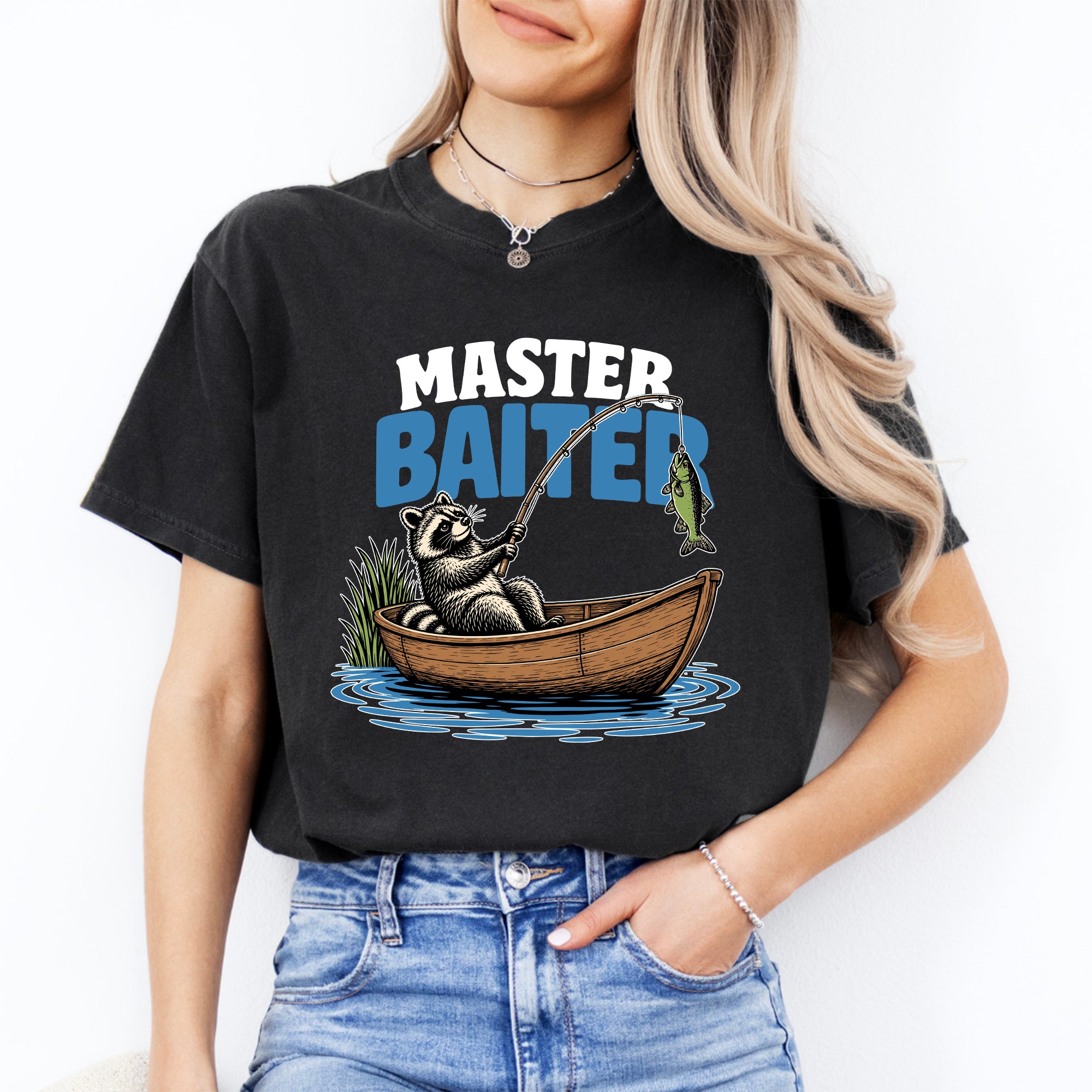 Lustiges Angel-T-Shirt mit „Master Baiter“-Grafik