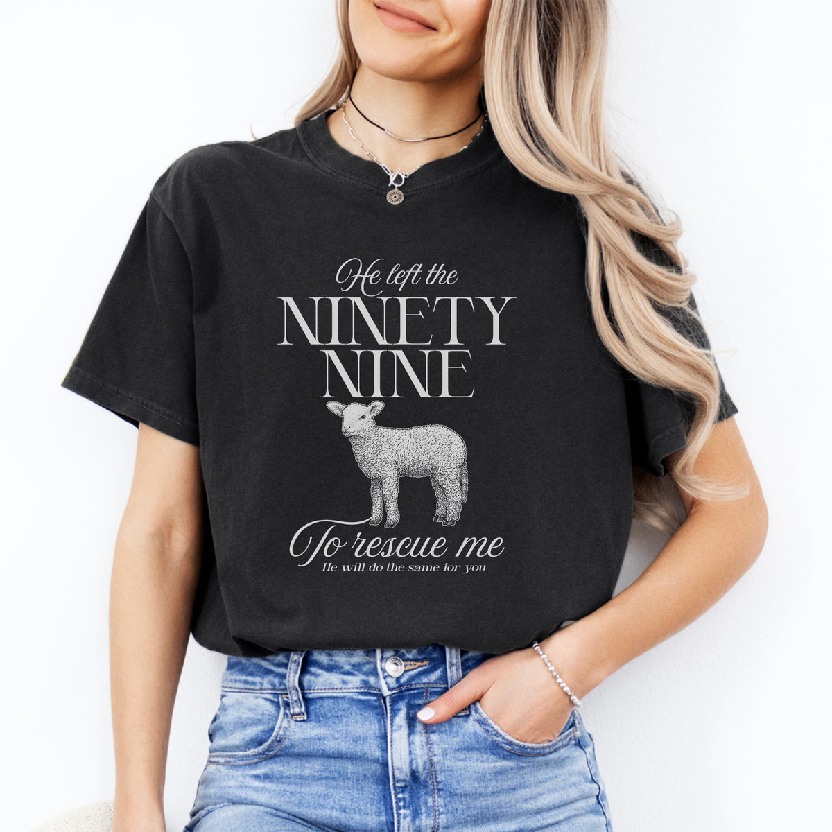He Left The Ninety Nine Christian Faith Graphic Tee in Black
