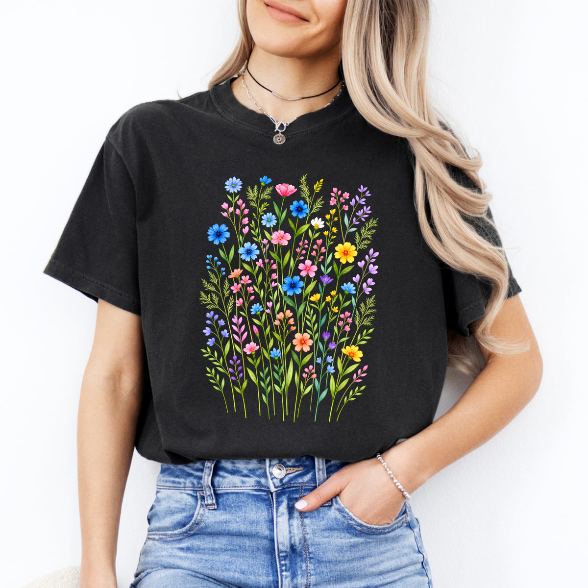 T-Shirt mit Wildblumen im Vintage-Stil