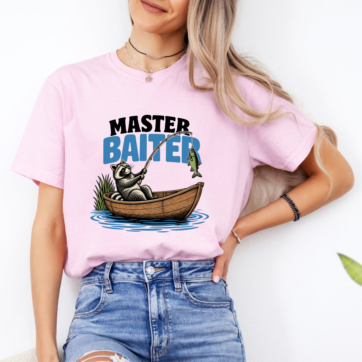 Lustiges Angel-T-Shirt mit „Master Baiter“-Grafik