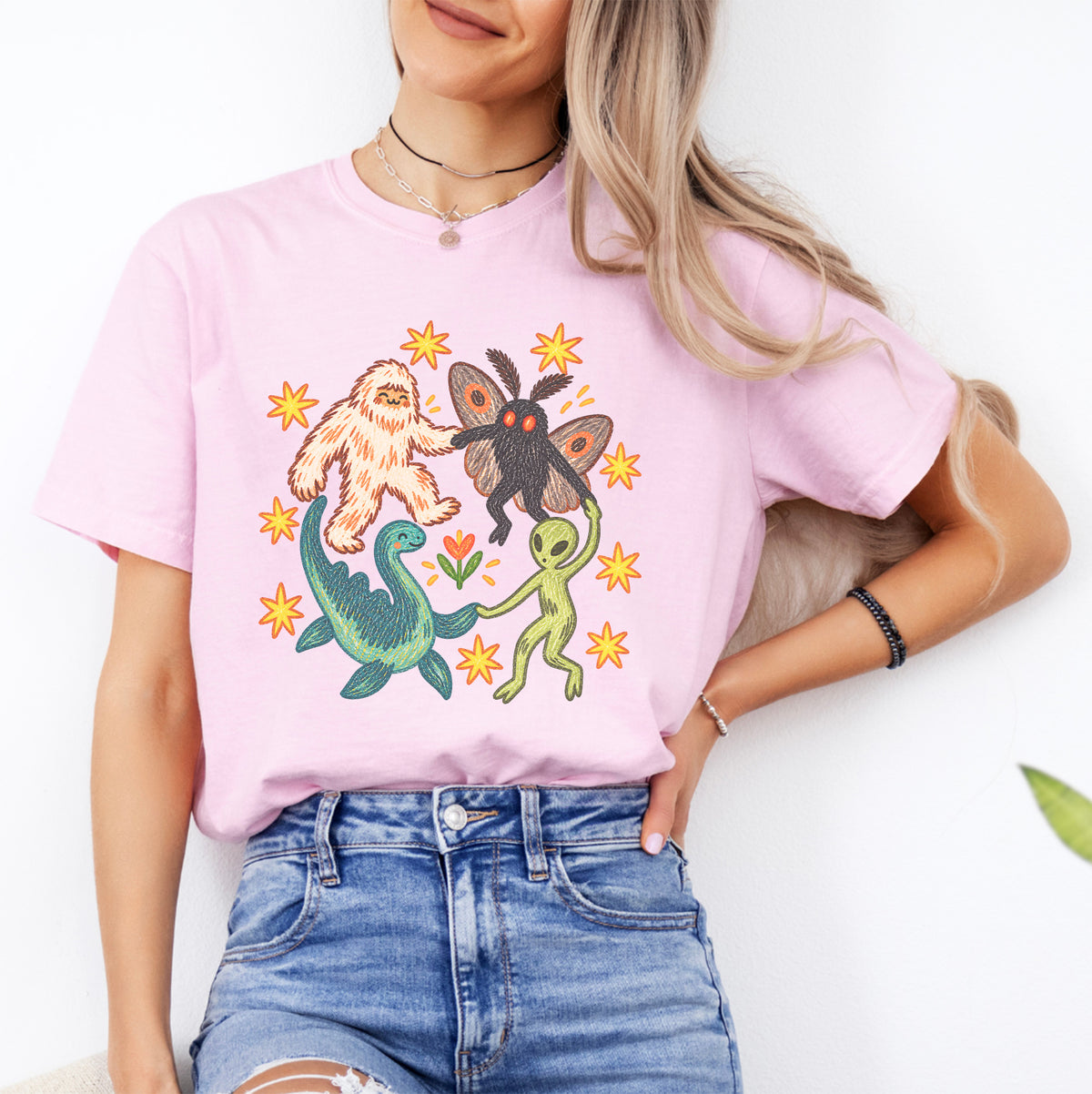T-Shirt mit tanzenden Fabelwesen-Aufdruck