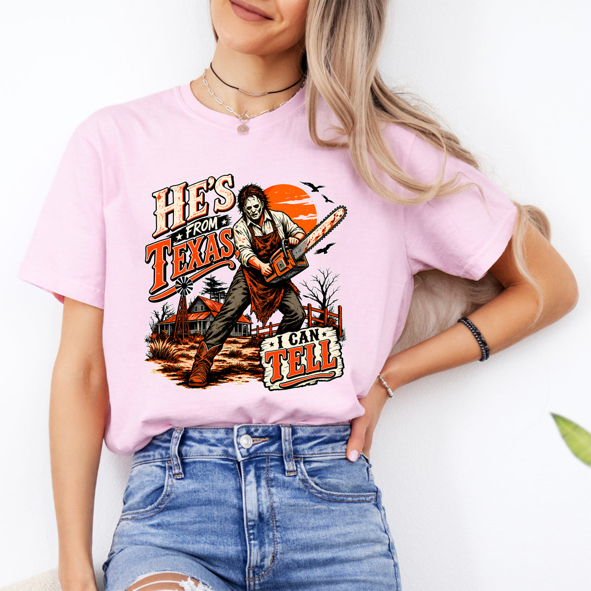"He's From Texas, I Can Tell" Vintage Horror Casual Shirt