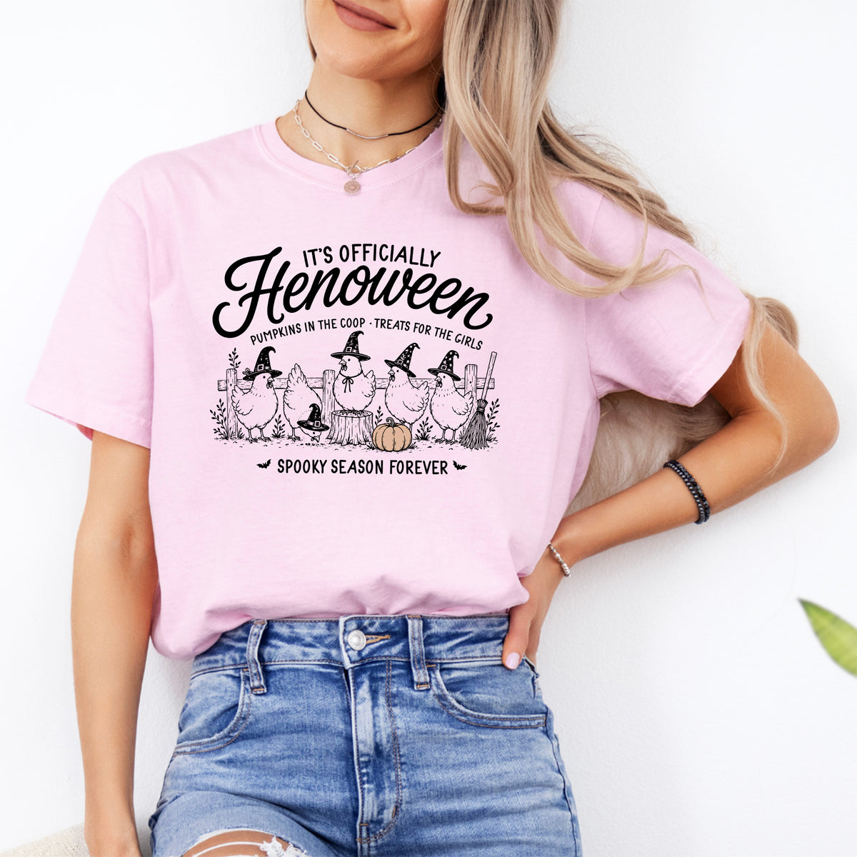 Backyard Chicken Autumn Graphic Tee – \"It's Officially Henoween\" Witch Hens