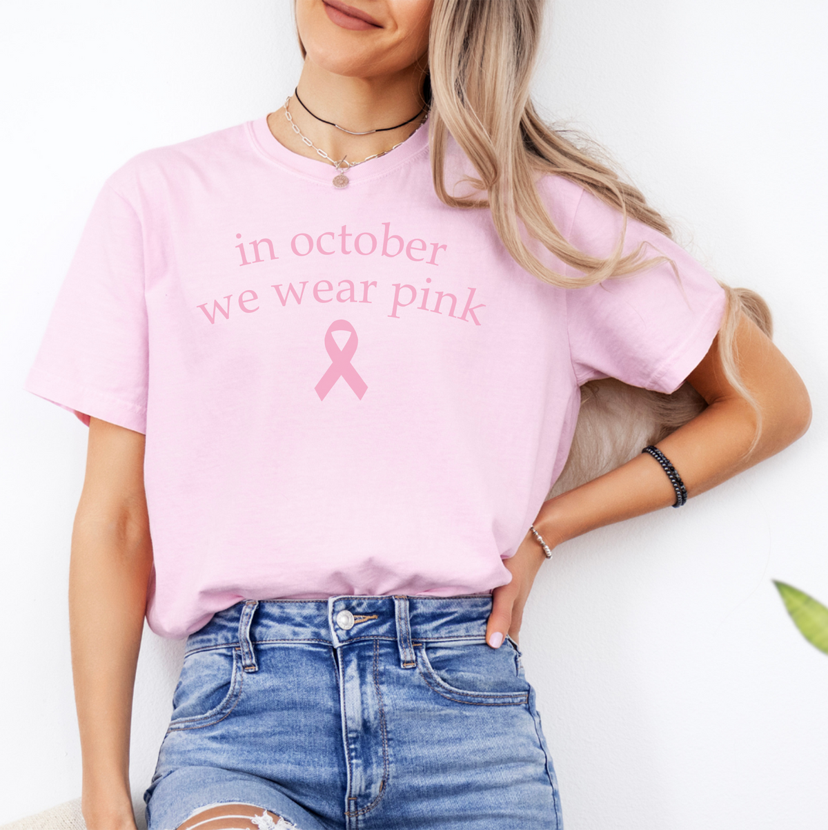 Breast Cancer Awareness Graphic Shirt – \"In October We Wear Pink\"