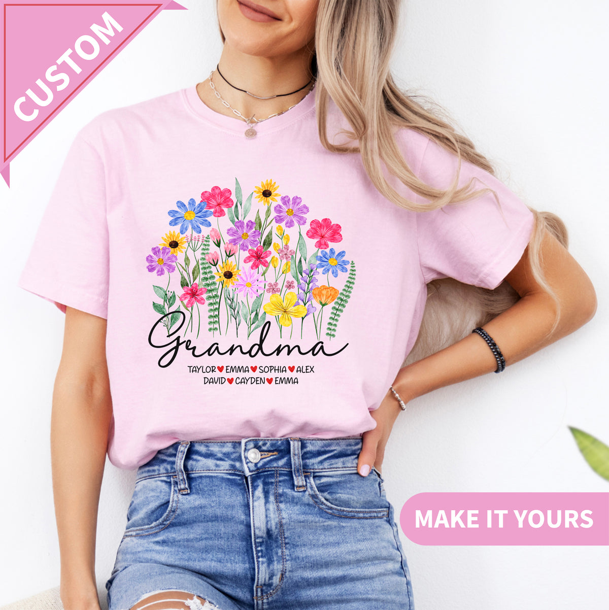 T-shirt floral personnalisé pour grand-mère