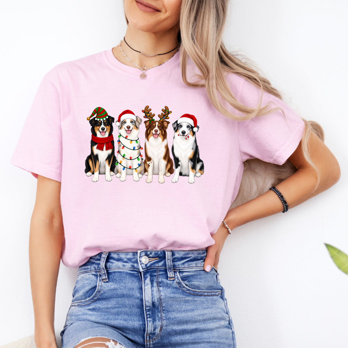 Holiday Australian Shepherds Lineup Graphic Tee – Festive Christmas Dogs Shirt