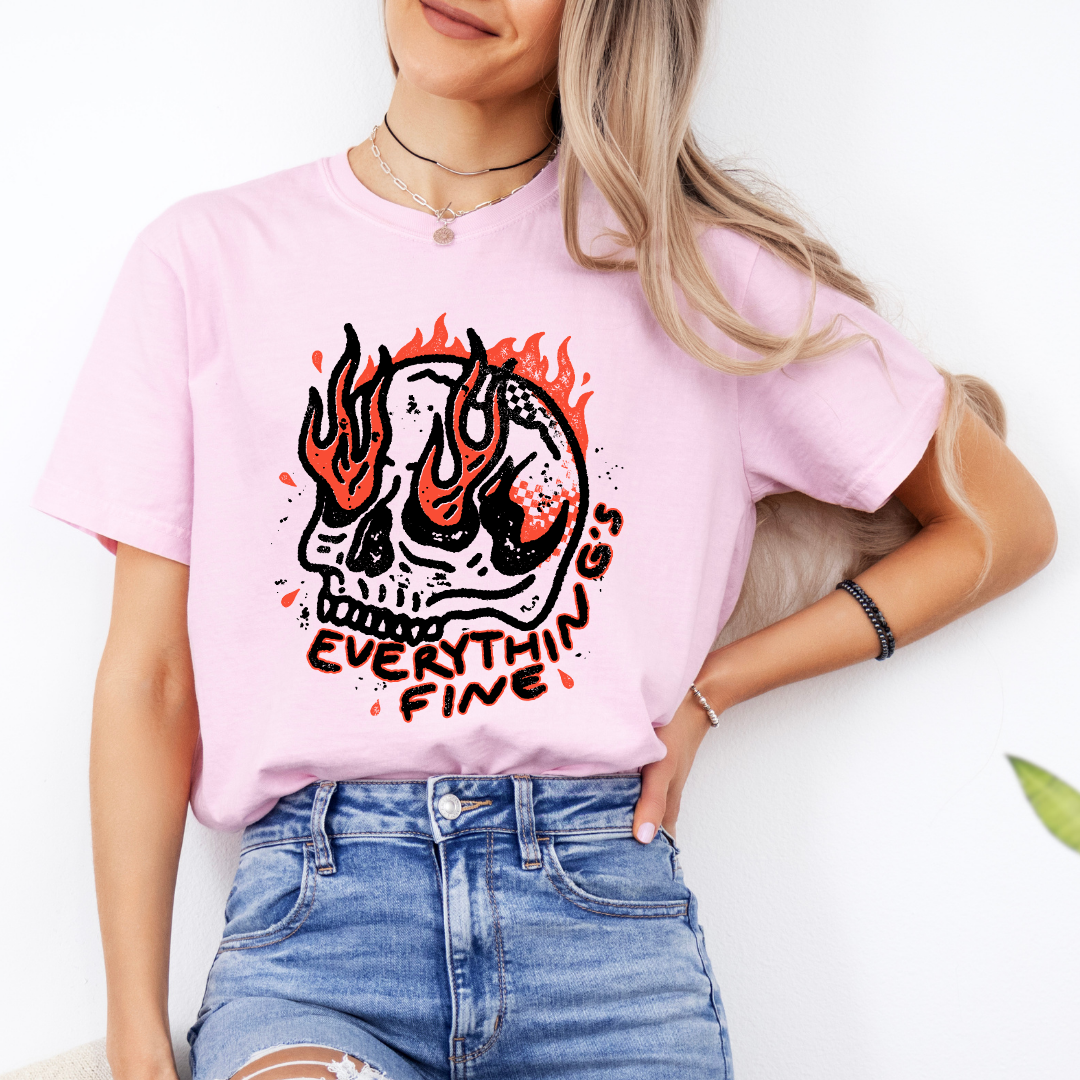 Everything Is Fine Skull Tank Top Tee