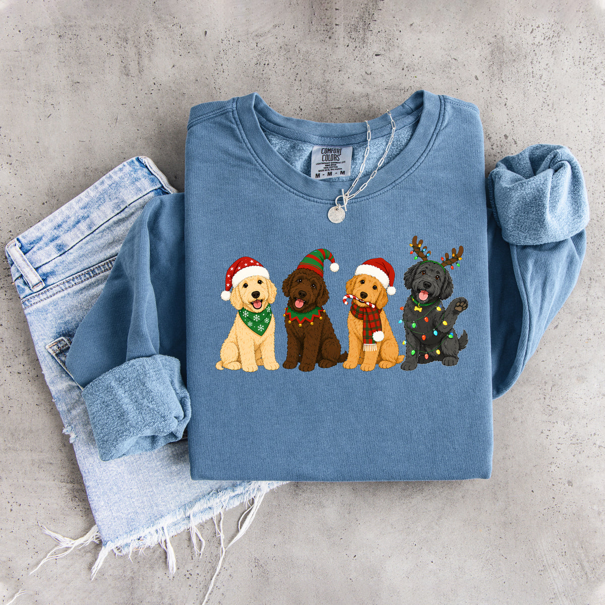 Christmas Goldendoodles Lineup Crewneck Sweatshirt – Festive Doodle Pullover
