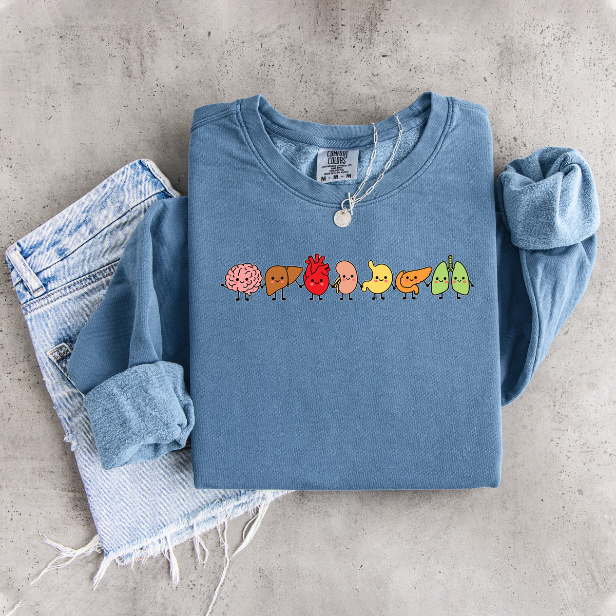Sudadera de cuello redondo con anatomía de órganos humanos sonrientes y adorables