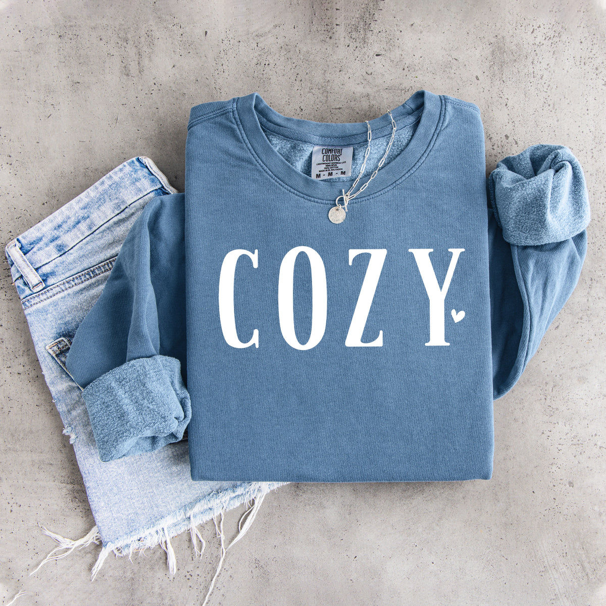 \"Cozy\" Minimalist Heart Typography Sweatshirt