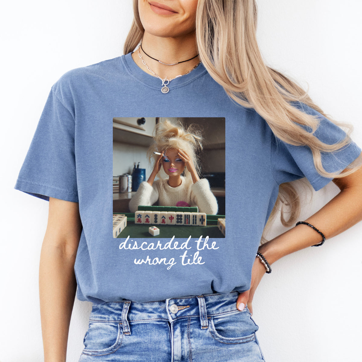 Camiseta gráfica para jugadores de mahjong sarcásticos - «Tiré la ficha equivocada»