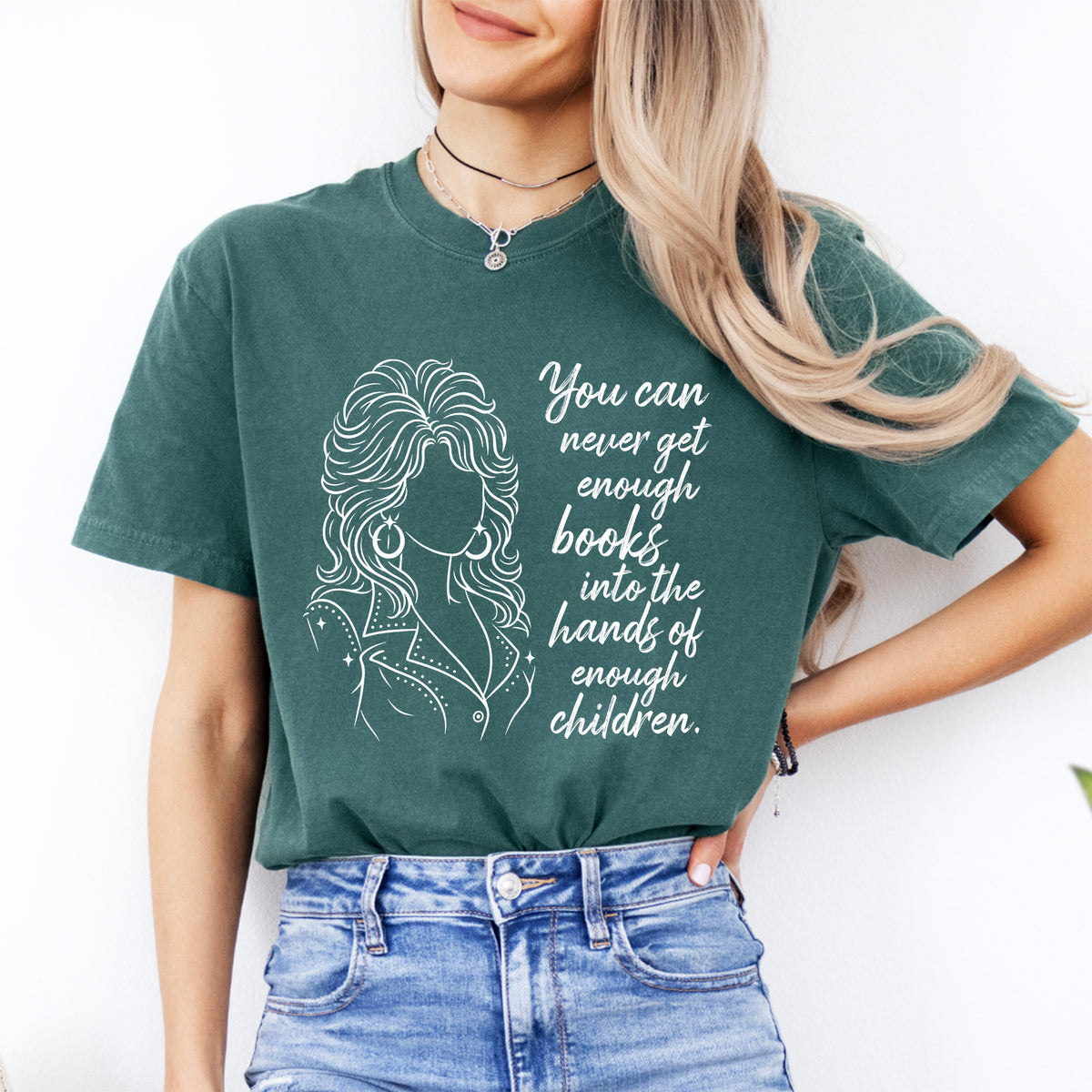 "You Can Never Get Enough Books" – Dolly Literacy Graphic T-Shirt