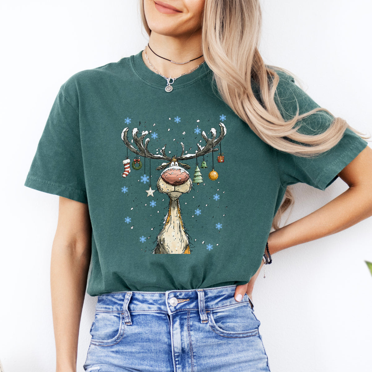 Camiseta navideña de reno adorable