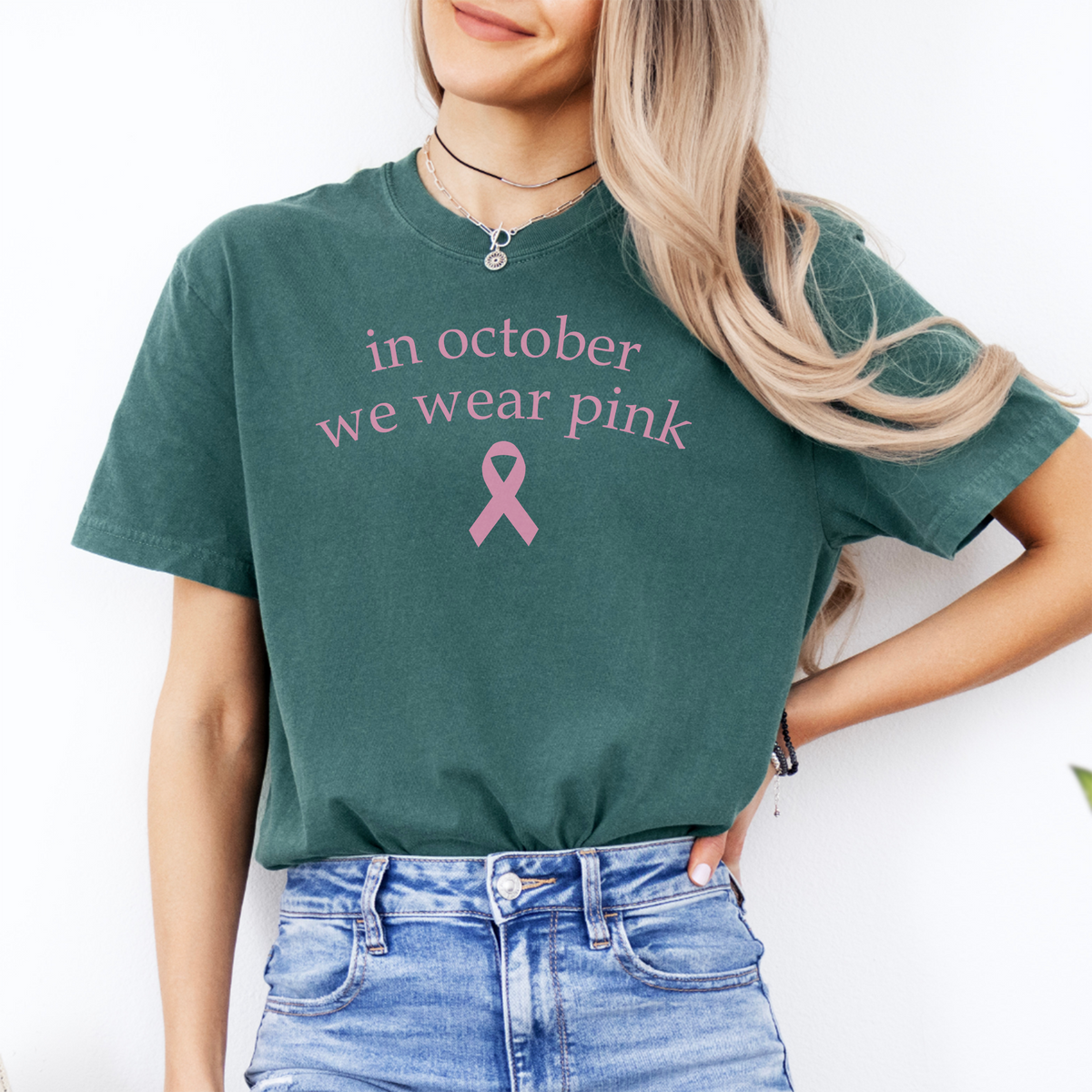 Breast Cancer Awareness Graphic Shirt – \"In October We Wear Pink\"