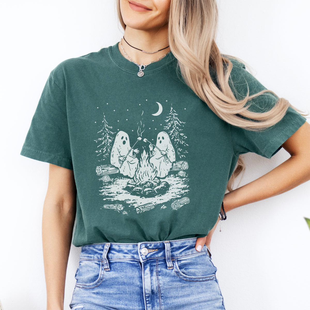 Campfire Ghosts Graphic Shirt – Cozy Spooky Season Camping Top