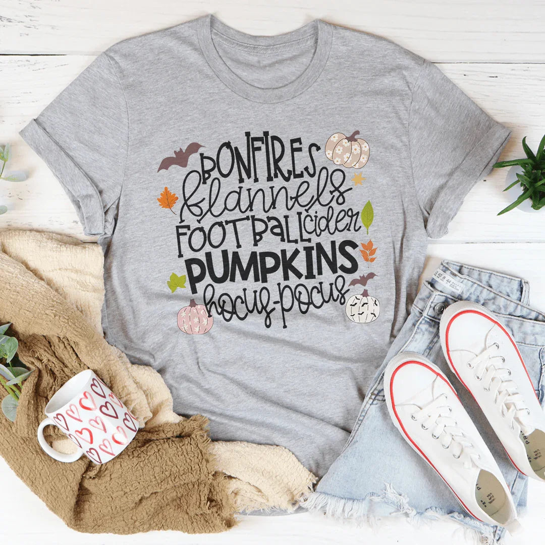 Bonfires Flannels Football Cider Pumpkins Hocus Pocus Tee Athletic Heather / S Peachy Sunday T-Shirt