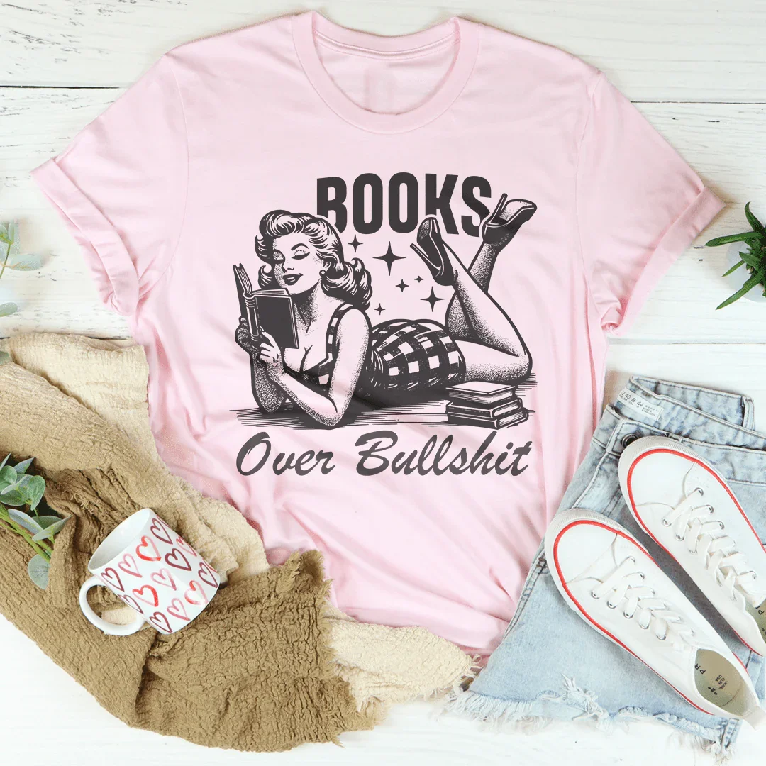 Books Over Bullshit Tee Pink / S Peachy Sunday T-Shirt