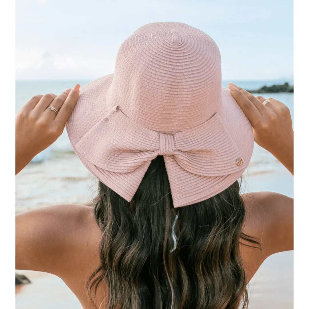 Bow Back Straw Bucket Hat Blush / OneSize Aili's Corner T-Shirt