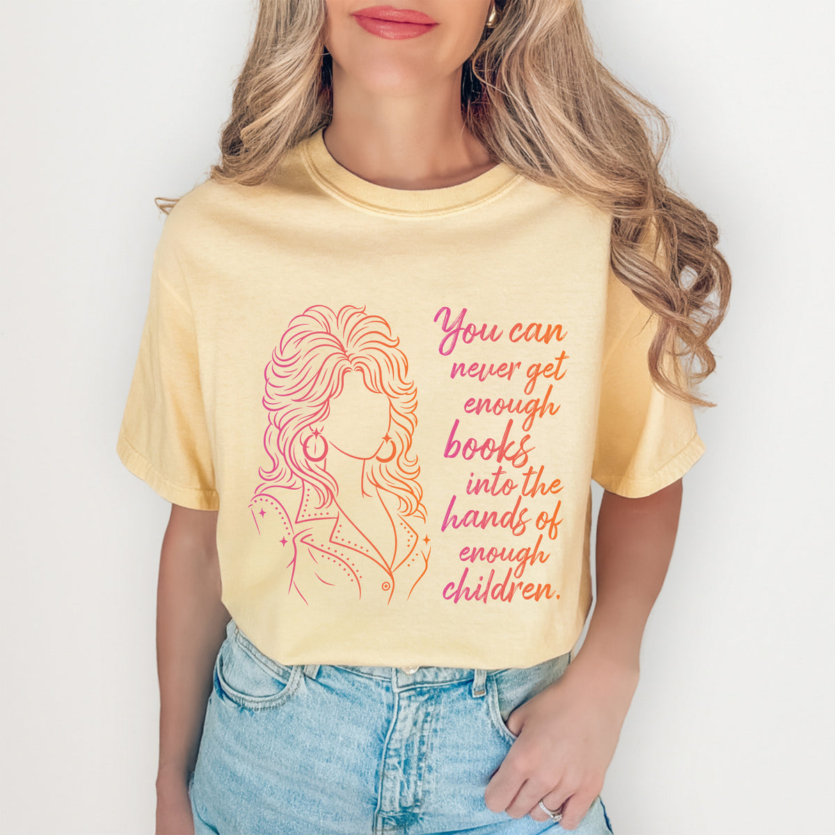 "You Can Never Get Enough Books" – Dolly Literacy Graphic T-Shirt