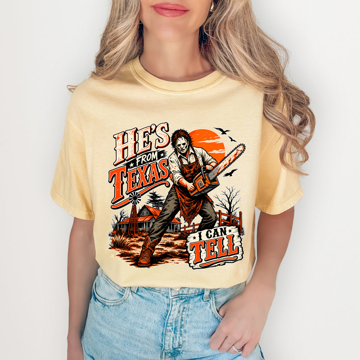 "He's From Texas, I Can Tell" Vintage Horror Casual Shirt