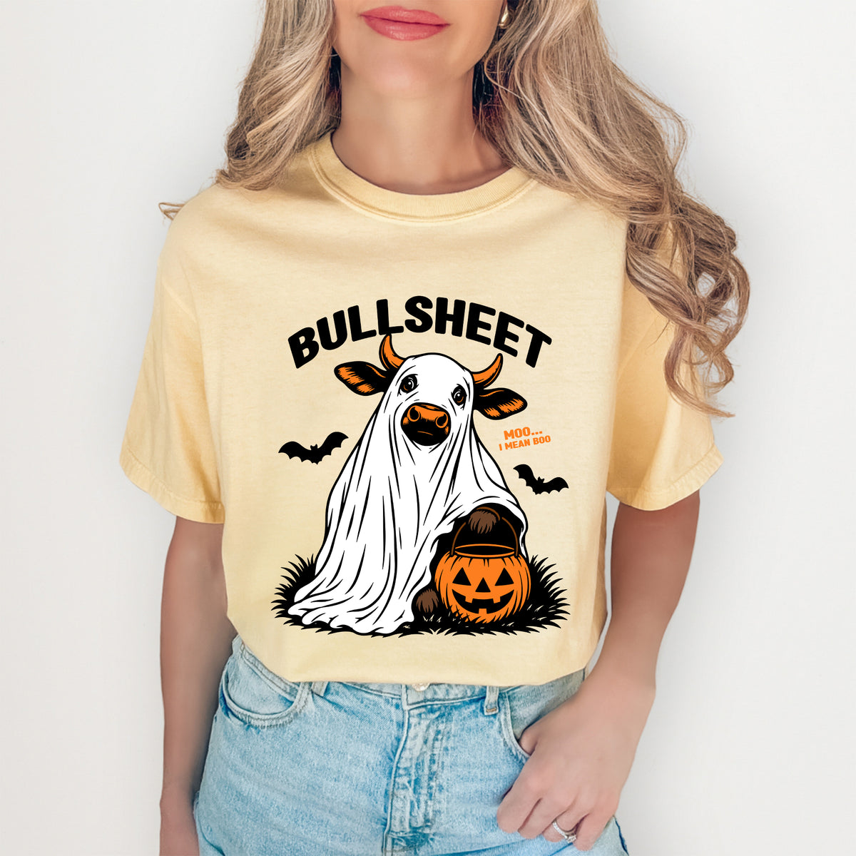 « Bullsheet - Meuh… enfin, bouh » – T-shirt graphique représentant une adorable vache fantôme