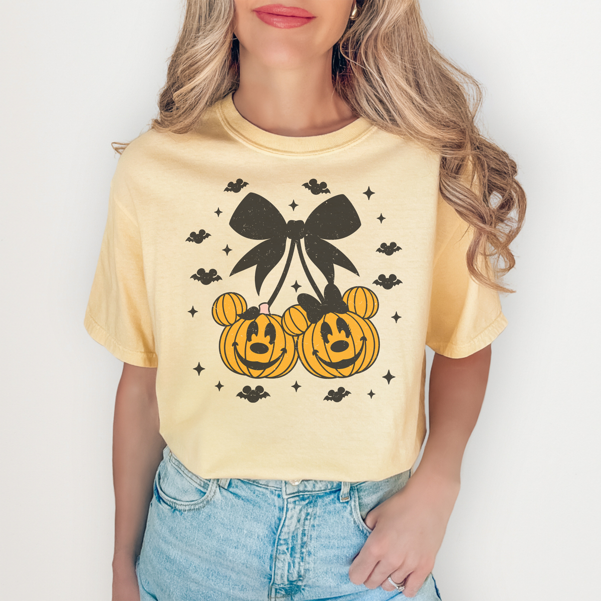Halloween Disney Theme Park Graphic Tee – Mickey Pumpkin Coquette