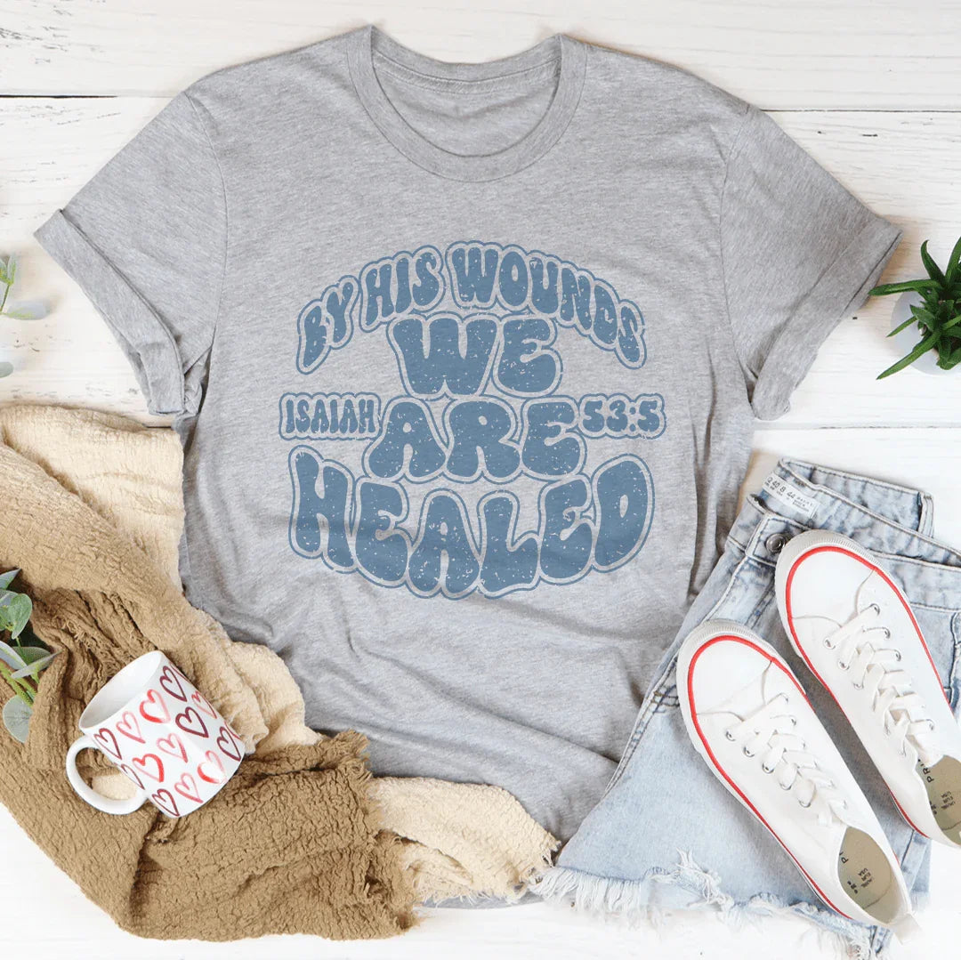 By His Wounds We Are Healed Tee Athletic Heather / S Peachy Sunday T-Shirt