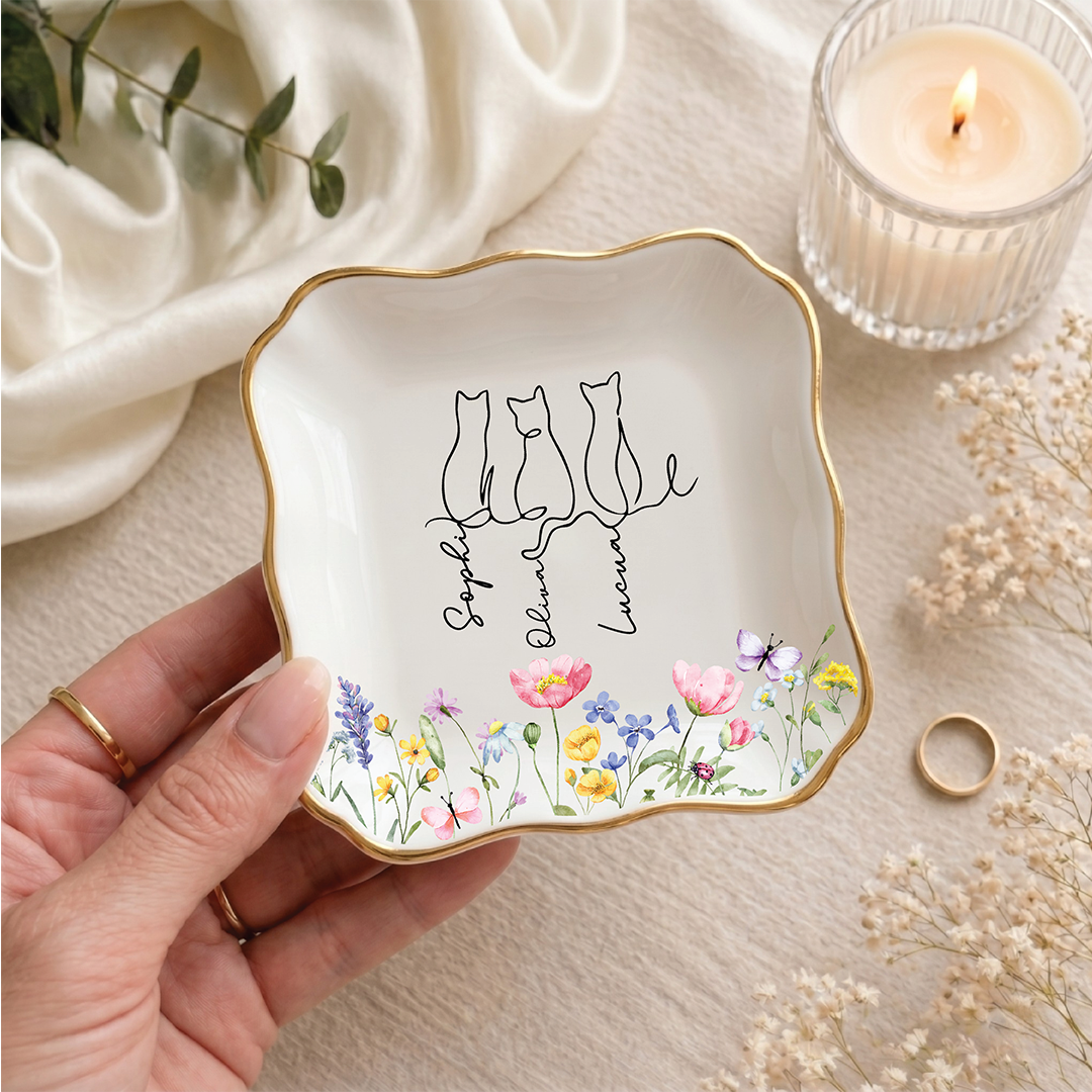 Présentoir à bagues personnalisé chat floral