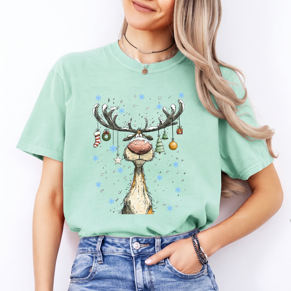 Camiseta navideña de reno adorable