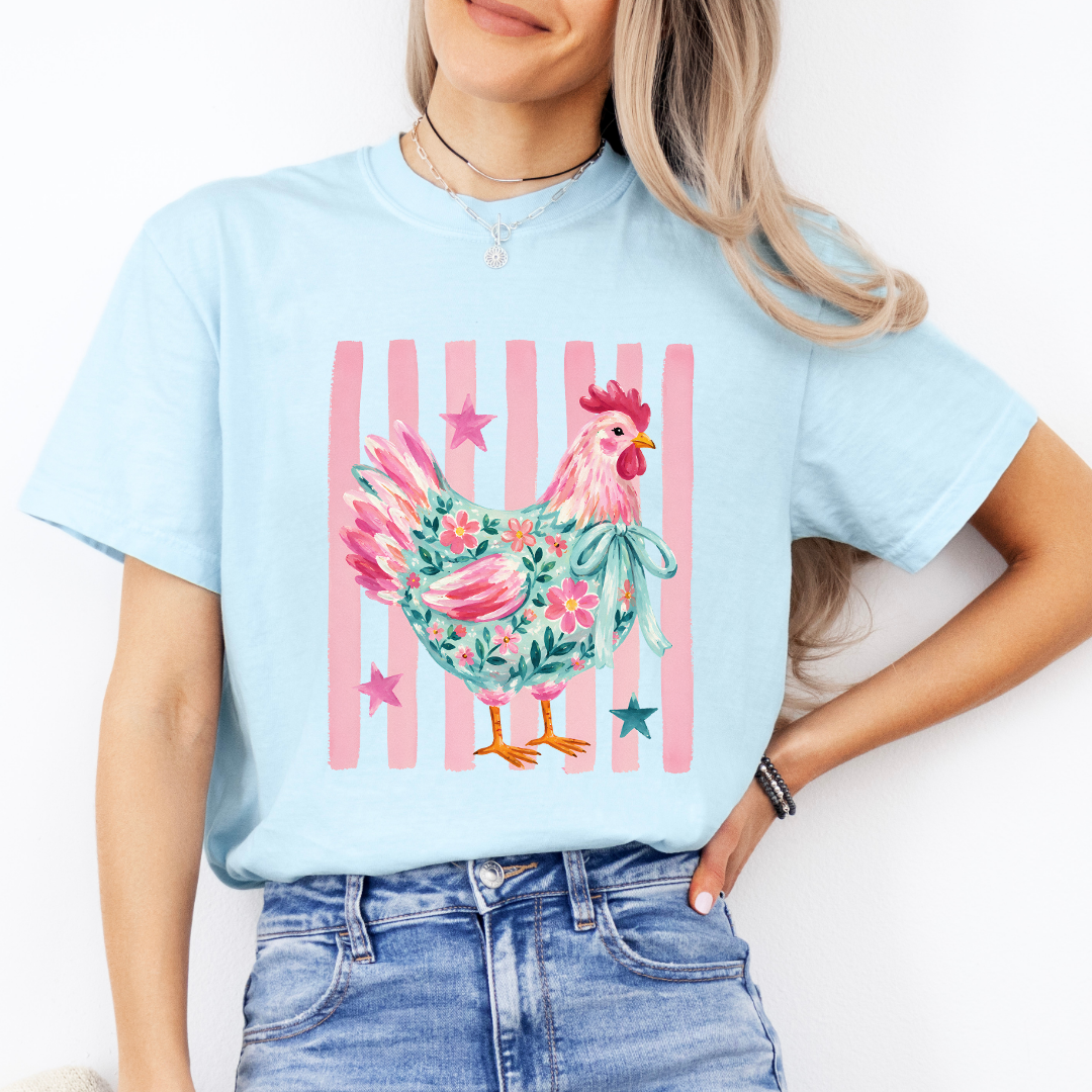 Summer Striped Chicken Tee
