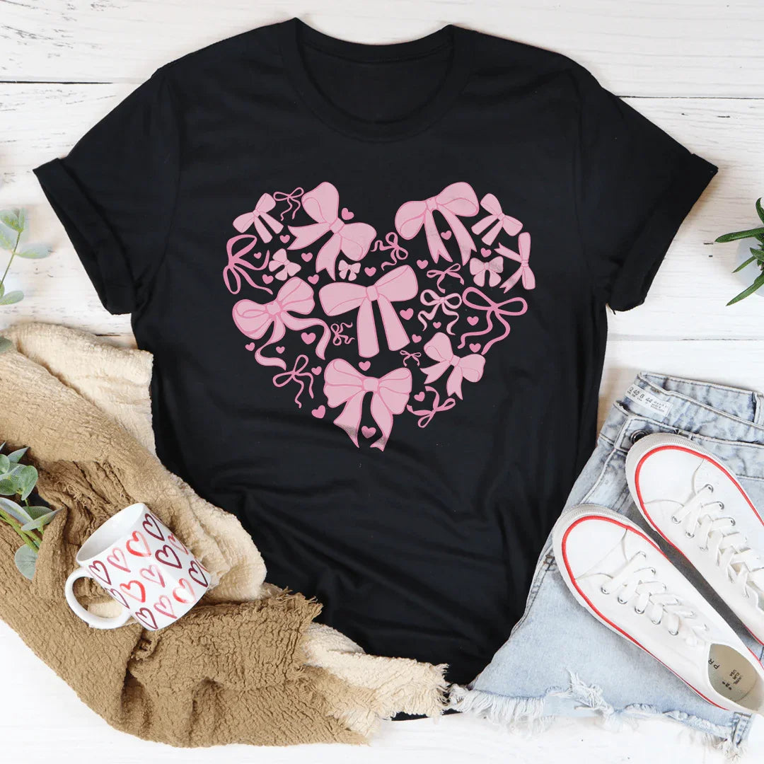 Coquette Bow Heart Tee Black Heather / S Peachy Sunday T-Shirt