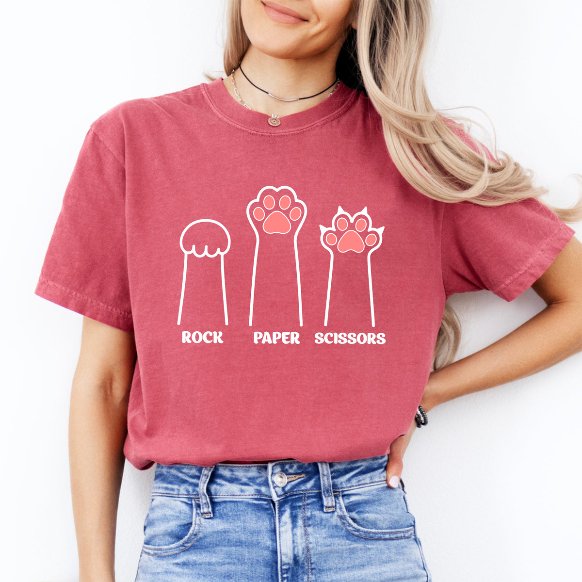 „Schere, Stein, Papier“ – Lustiges T-Shirt mit Katzenpfoten-Krallen-Grafik