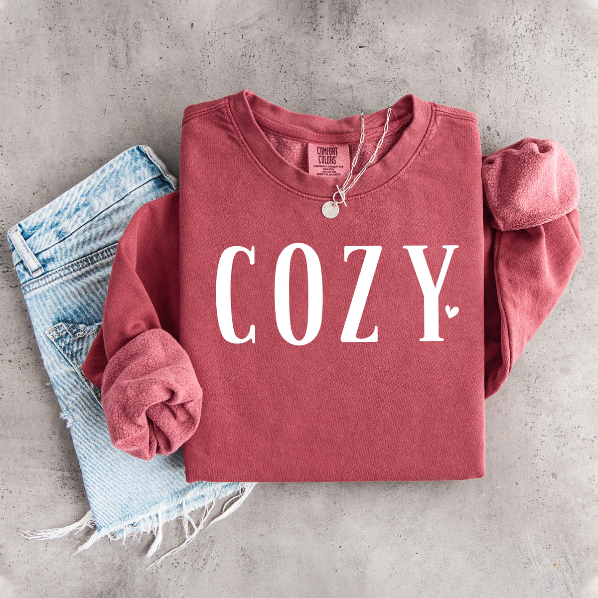 \"Cozy\" Minimalist Heart Typography Sweatshirt