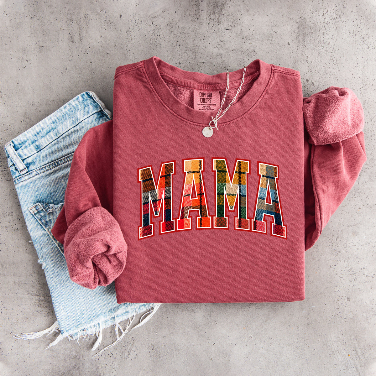 Vintage Fall Plaid Mama Sweatshirt