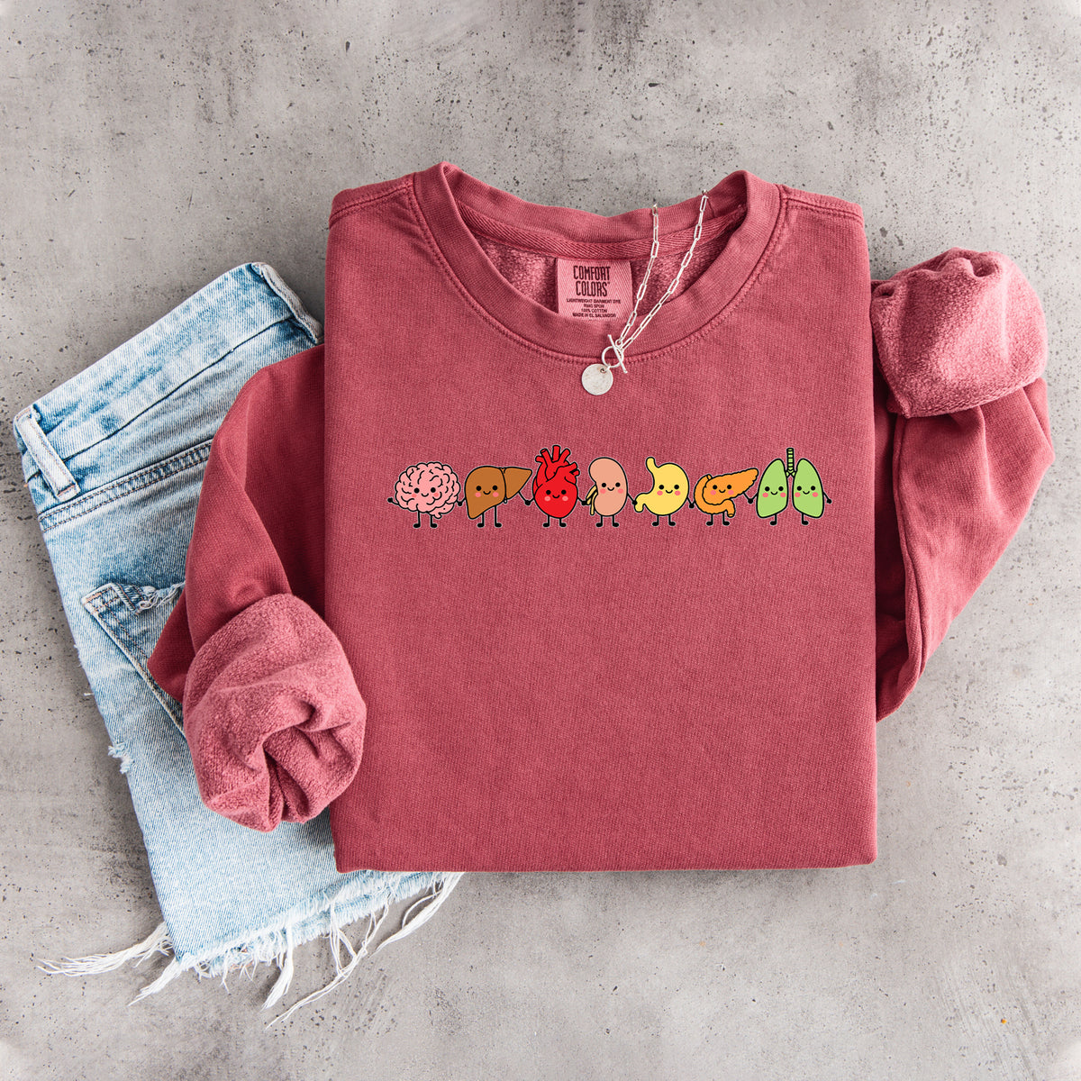 Sudadera de cuello redondo con anatomía de órganos humanos sonrientes y adorables