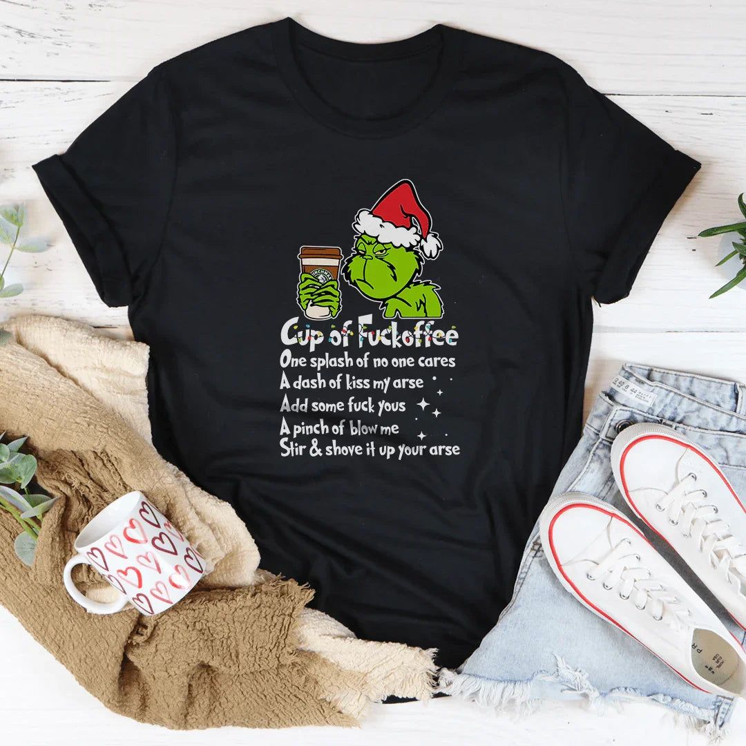 Cup Of One Splash Of No One Cares A Dash Of Kiss Tee Black / S Printify T-Shirt T-Shirt