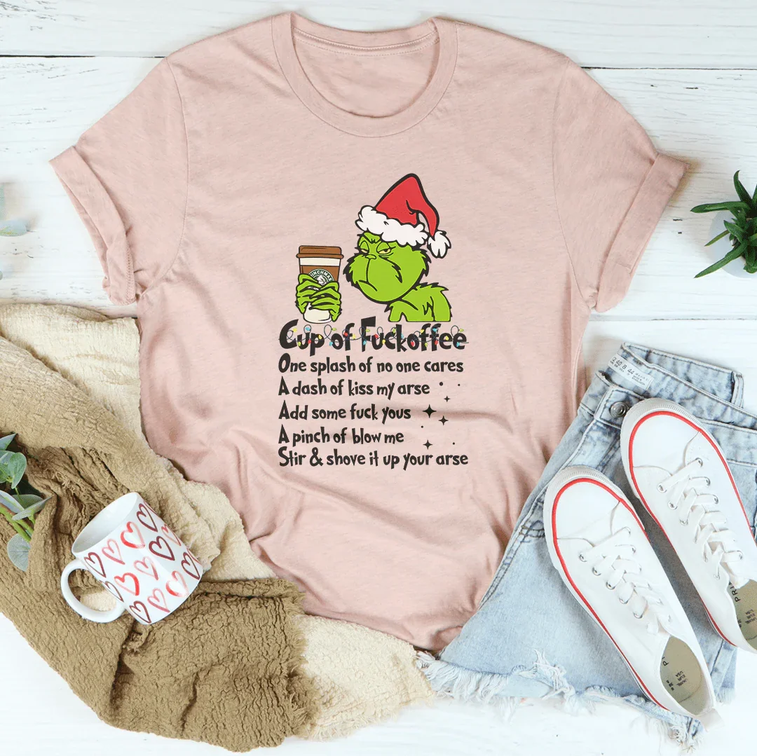 Cup Of One Splash Of No One Cares A Dash Of Kiss Tee Heather Peach / S Printify T-Shirt T-Shirt