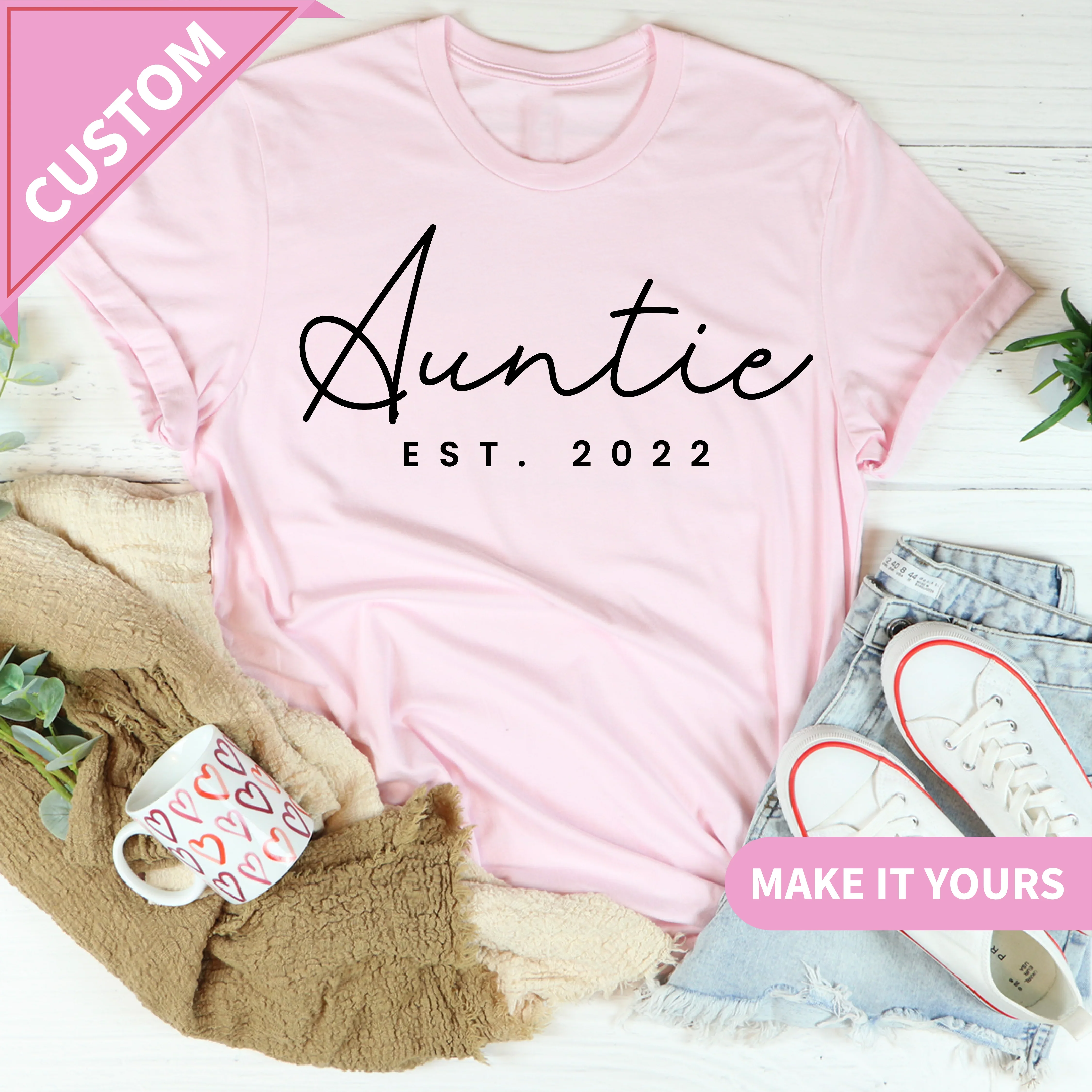 Custom Auntie Shirt Est Year Family Gift Tee Printify T-Shirt T-Shirt