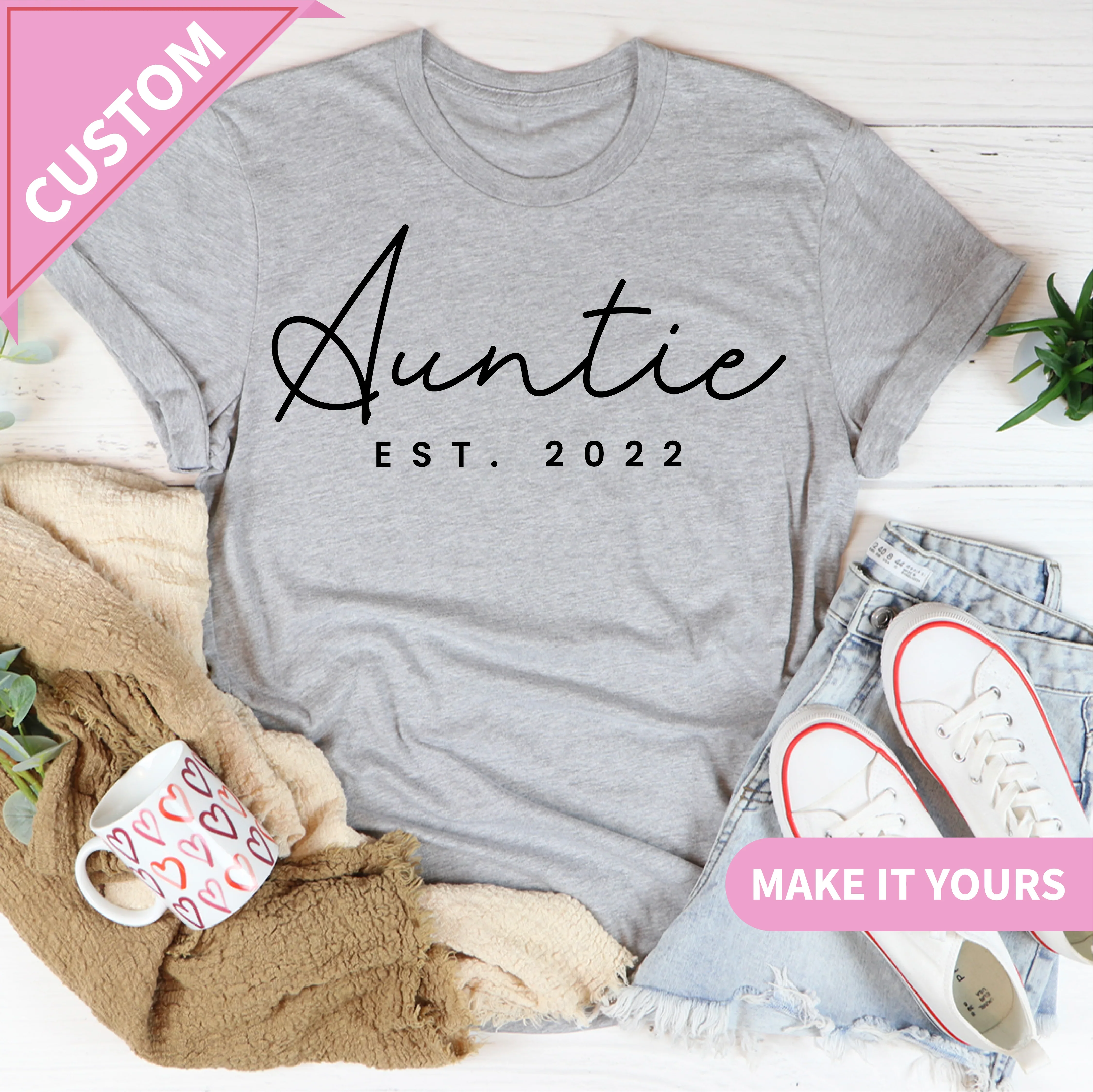 Custom Auntie Shirt Est Year Family Gift Tee Printify T-Shirt T-Shirt