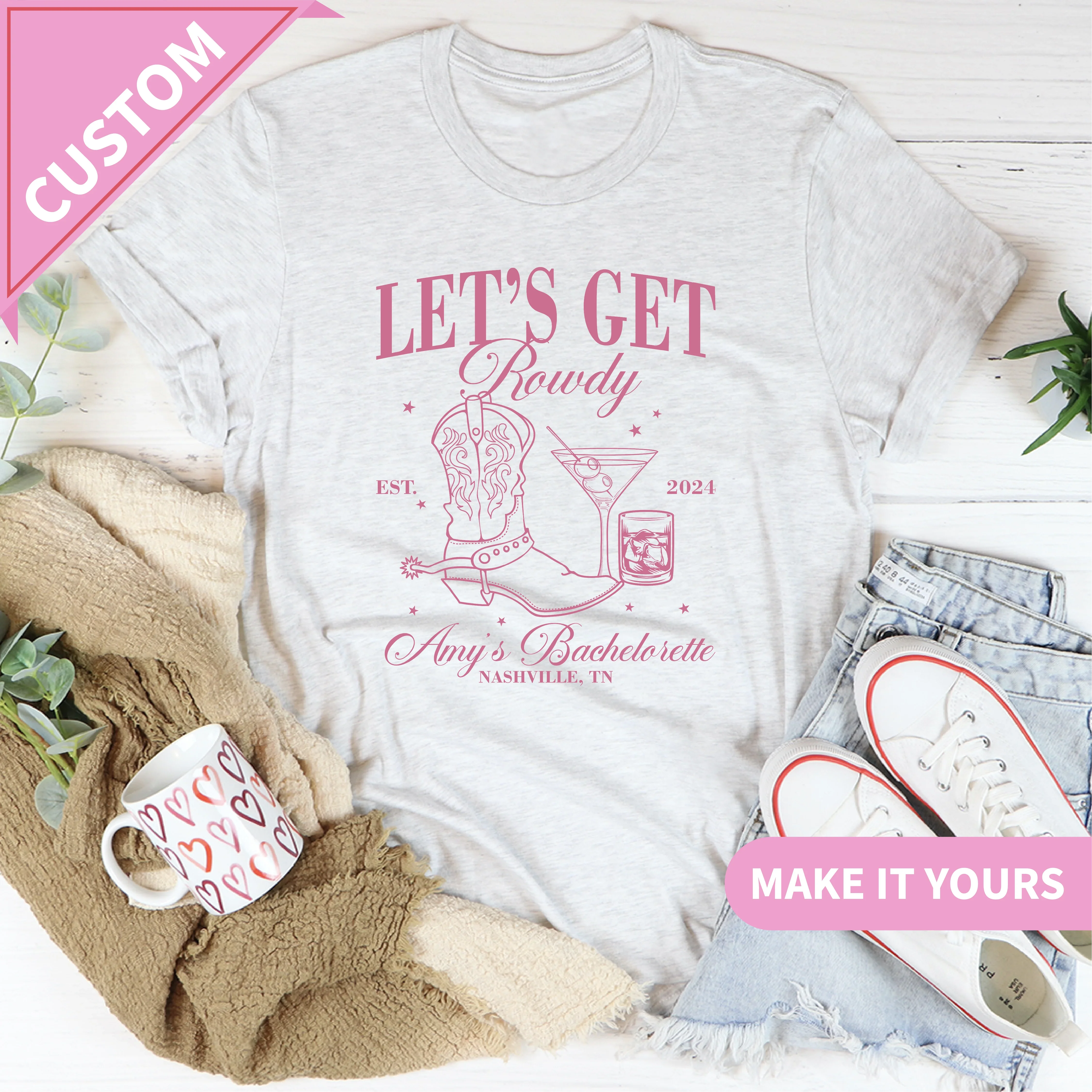 Custom Bachelorette Party Let's Get Rowdy Theme Tee Printify T-Shirt T-Shirt