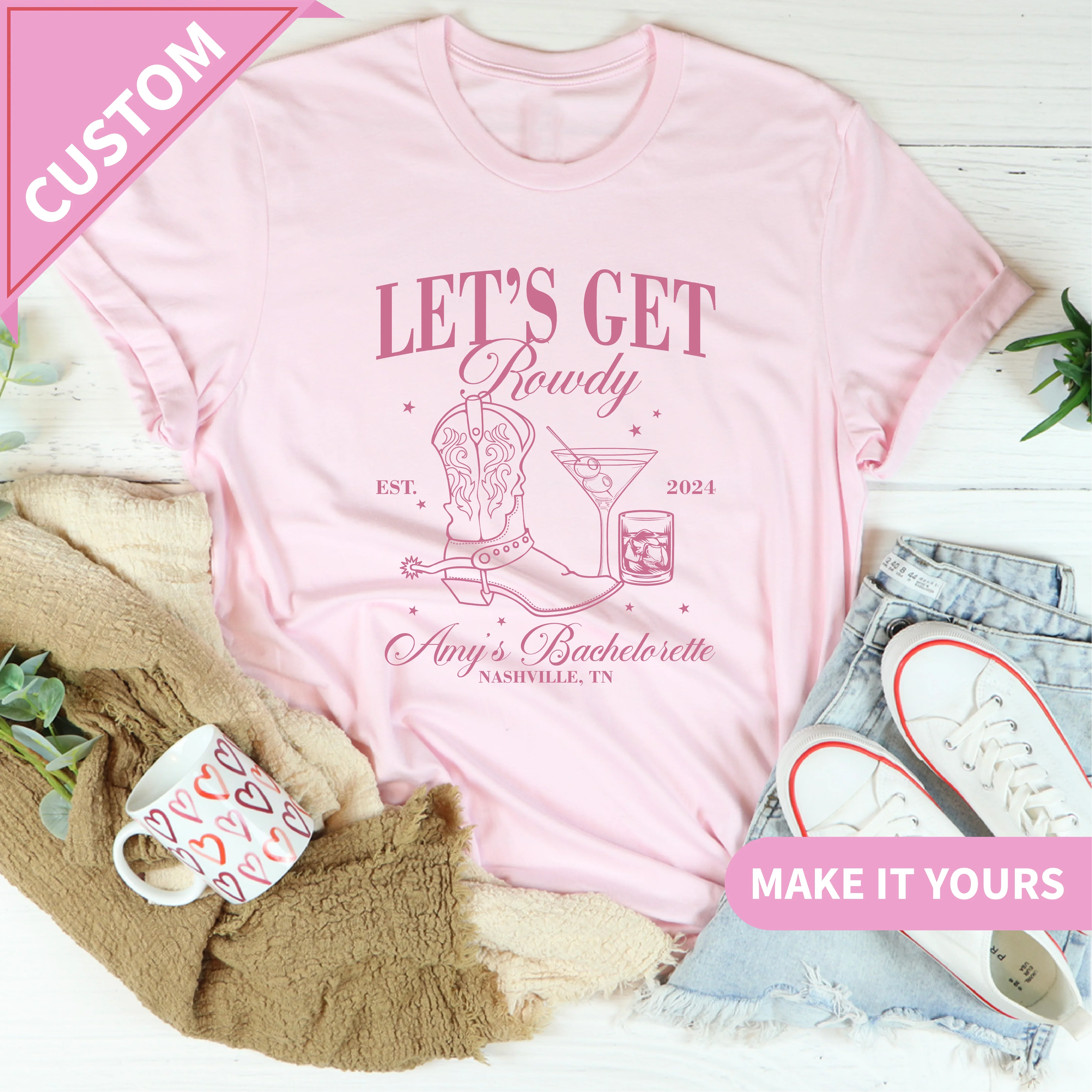 Custom Bachelorette Party Let's Get Rowdy Theme Tee Printify T-Shirt T-Shirt