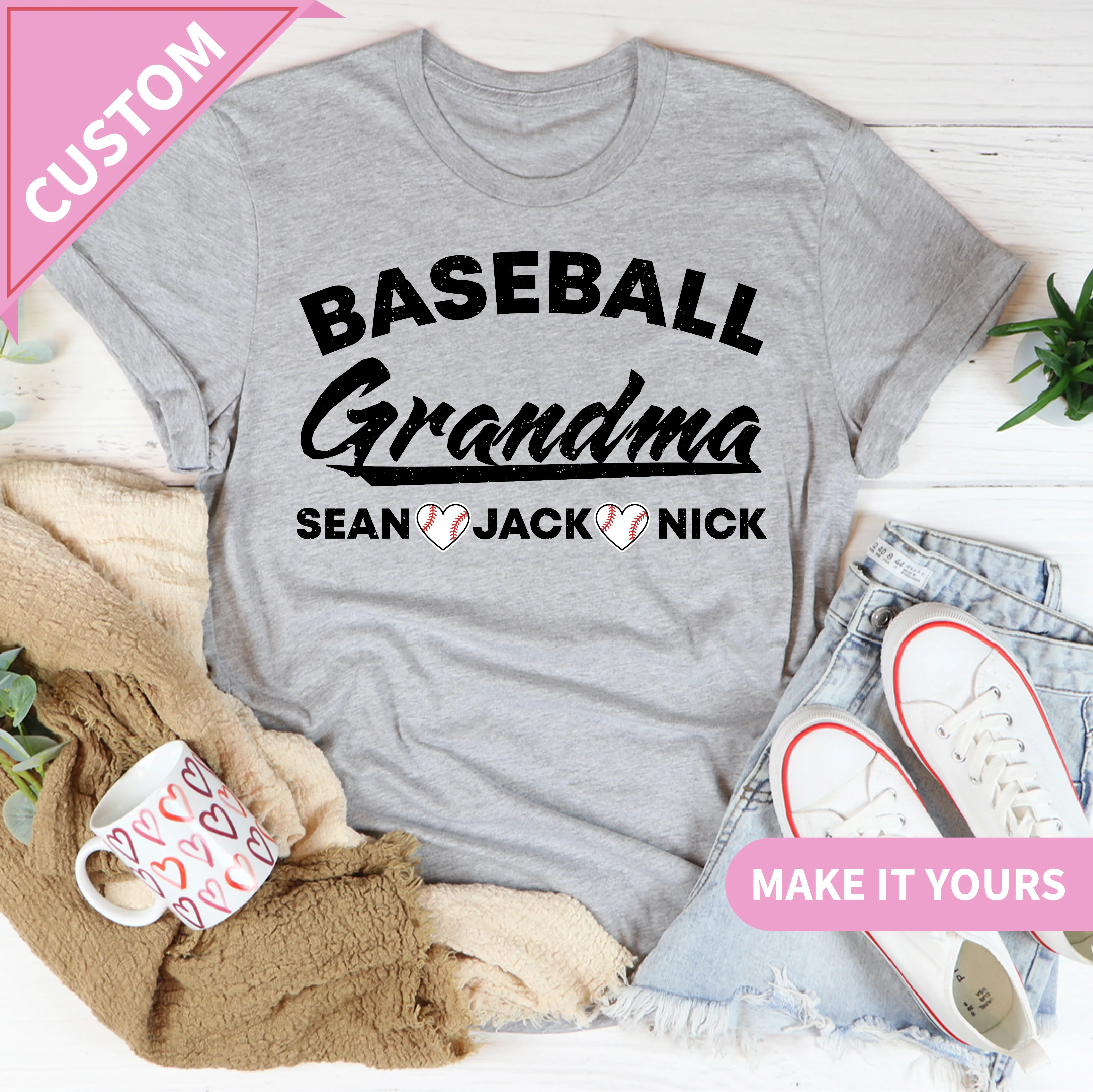 Custom Baseball Grandma Heart Stitch | Cute Game Day Gift For Sports Nana Tee Athletic Heather / S Printify T-Shirt T-Shirt