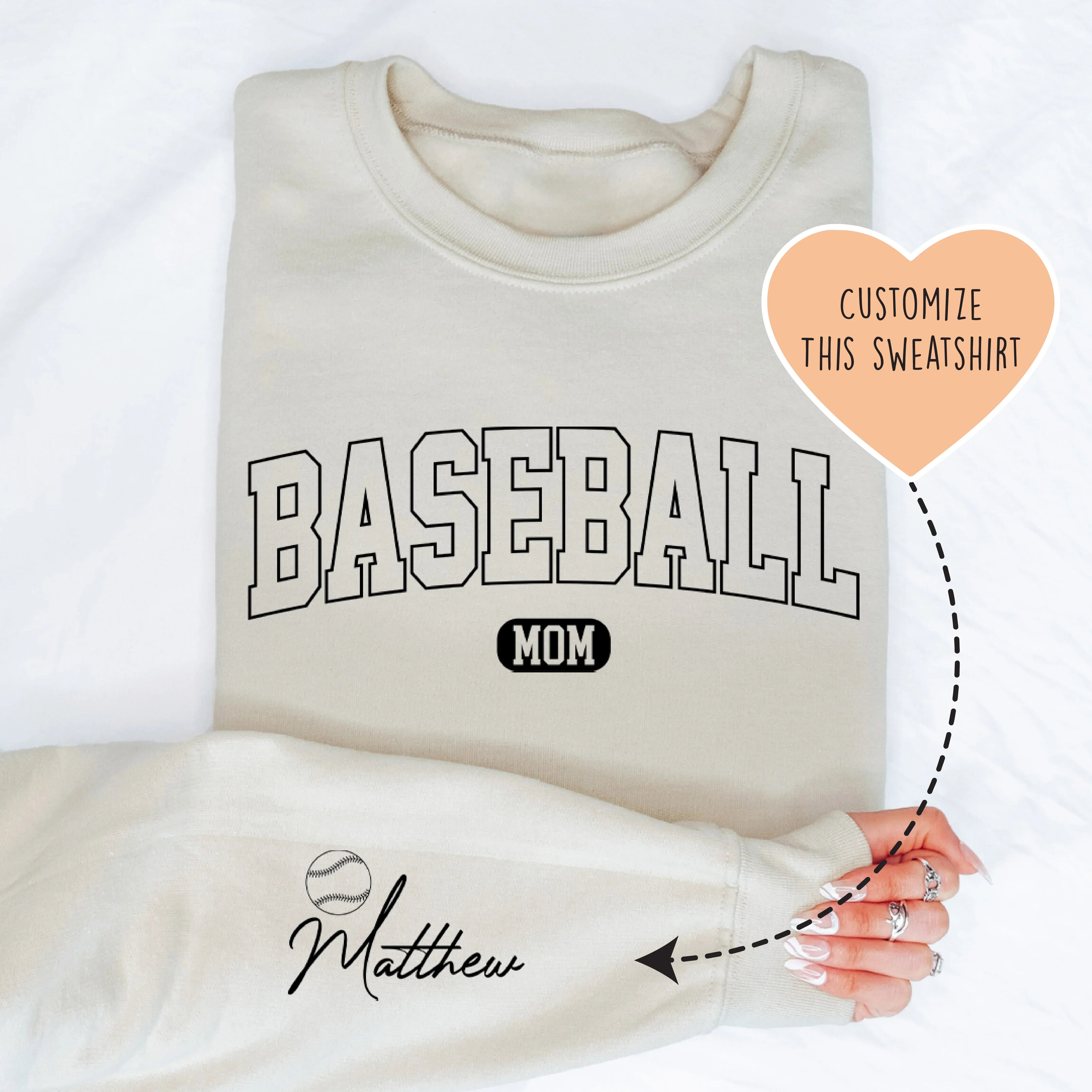 Custom Baseball Mom Sweatshirt Sand / S printful T-Shirt