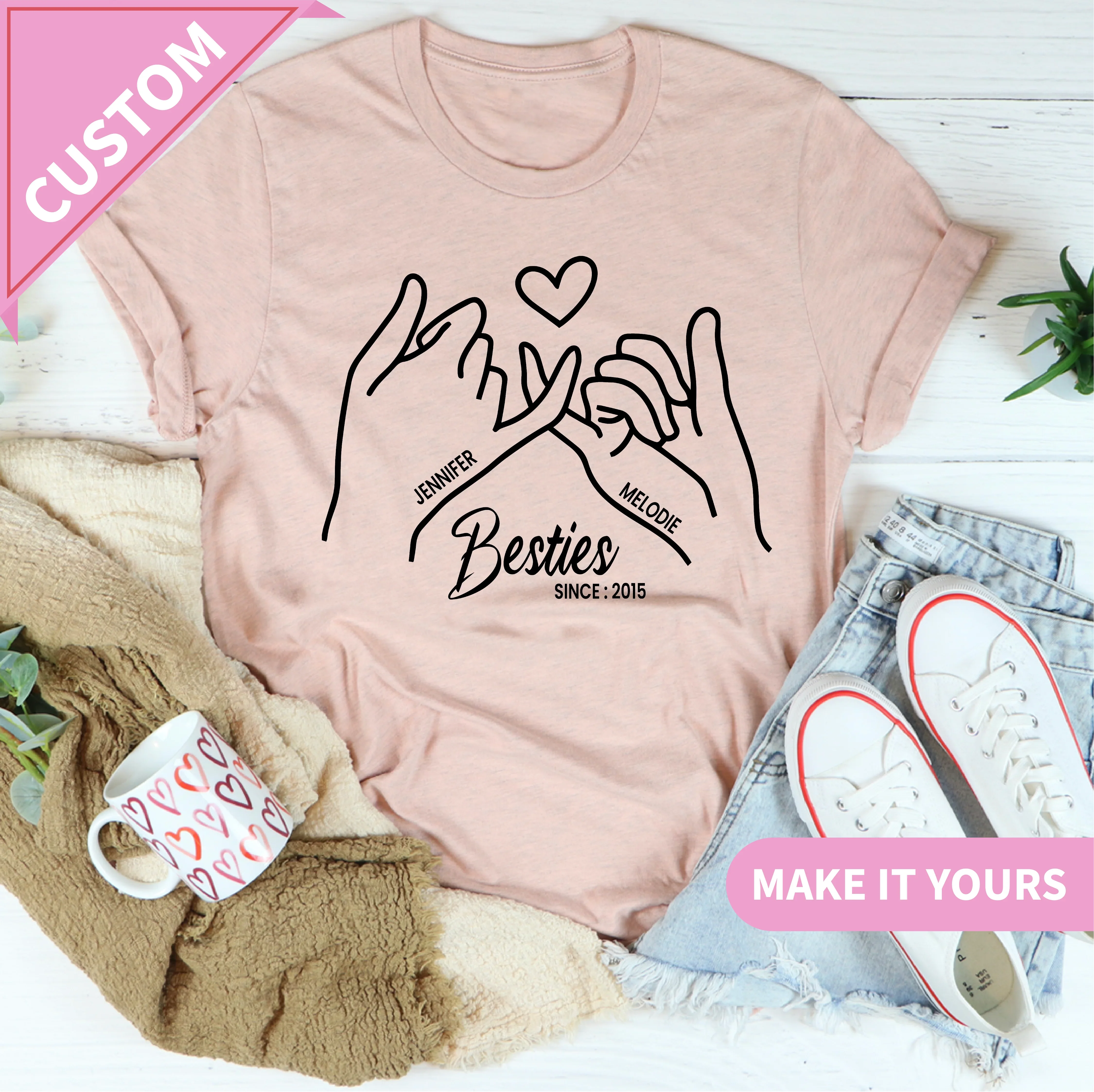 Custom Besties Matching Friendship For BFFs | Personalized Gift Idea Tee Printify T-Shirt T-Shirt