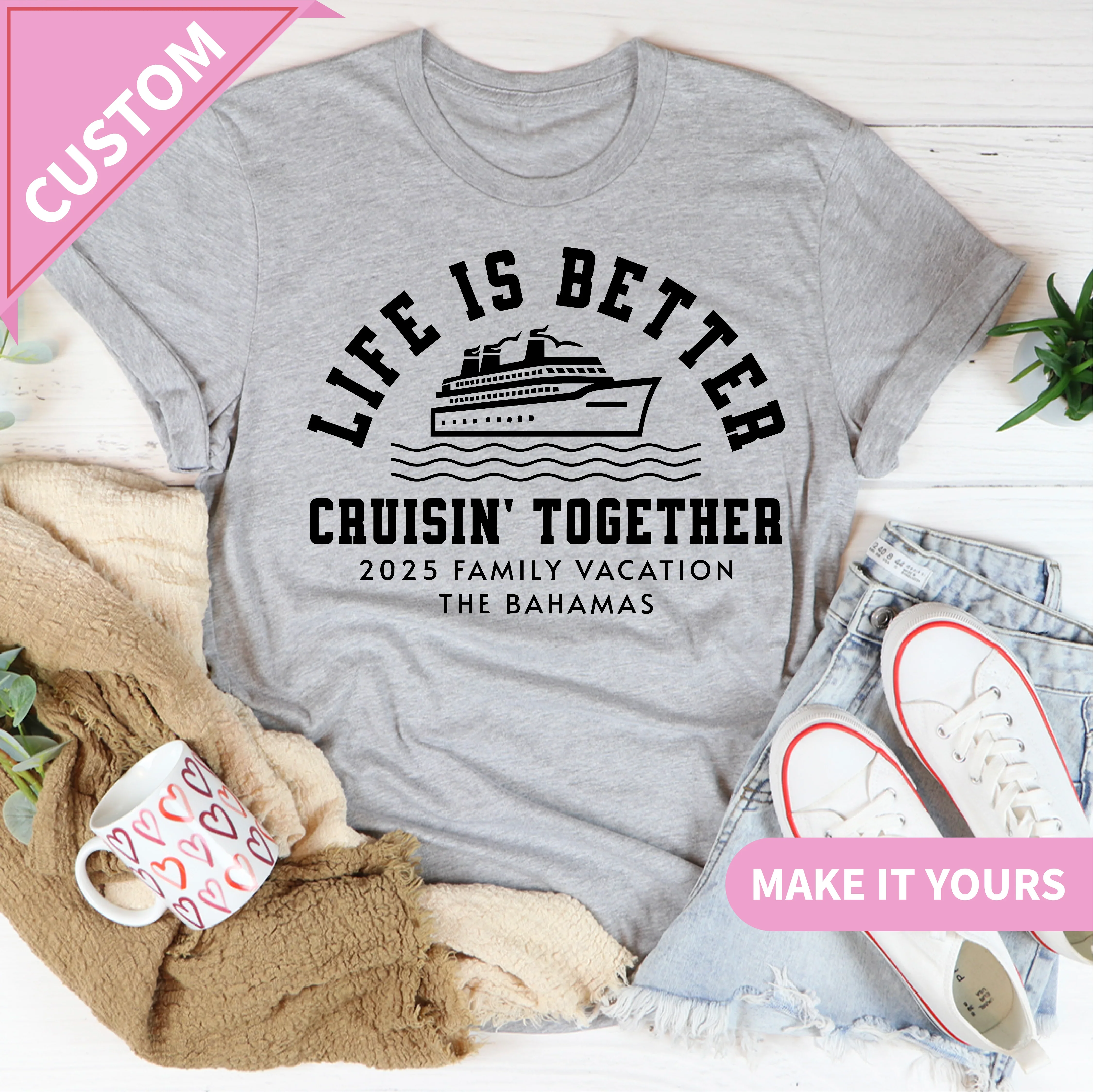 Custom Cruise Family Vacation With Ship Wheel & Anchor | Matching Group Trip Shirts 2025 Tee Athletic Heather / S Printify T-Shirt T-Shirt