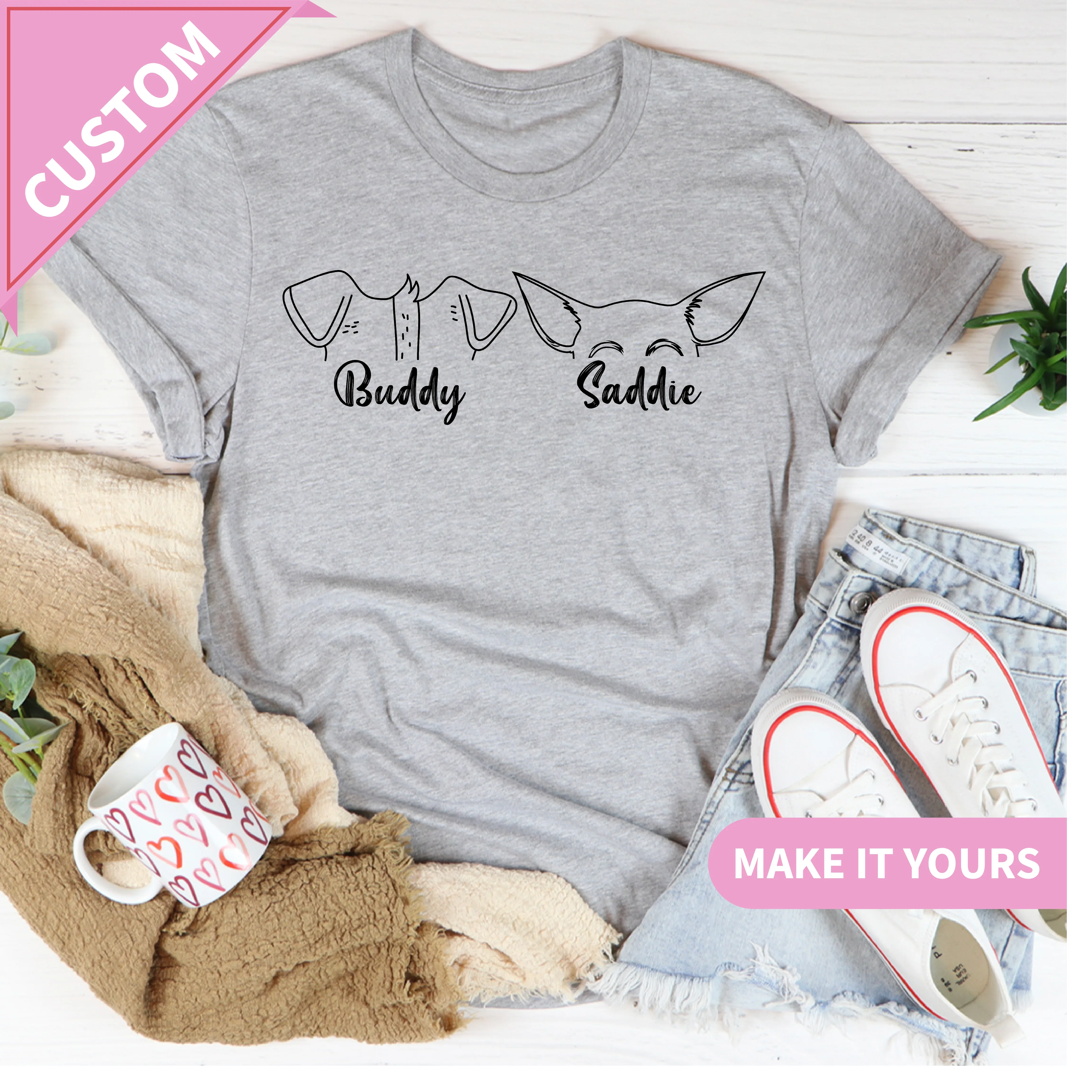 Custom Dog Ears Minimalist Pet Portrait Shirt for Dog Moms Tee Printify T-Shirt T-Shirt