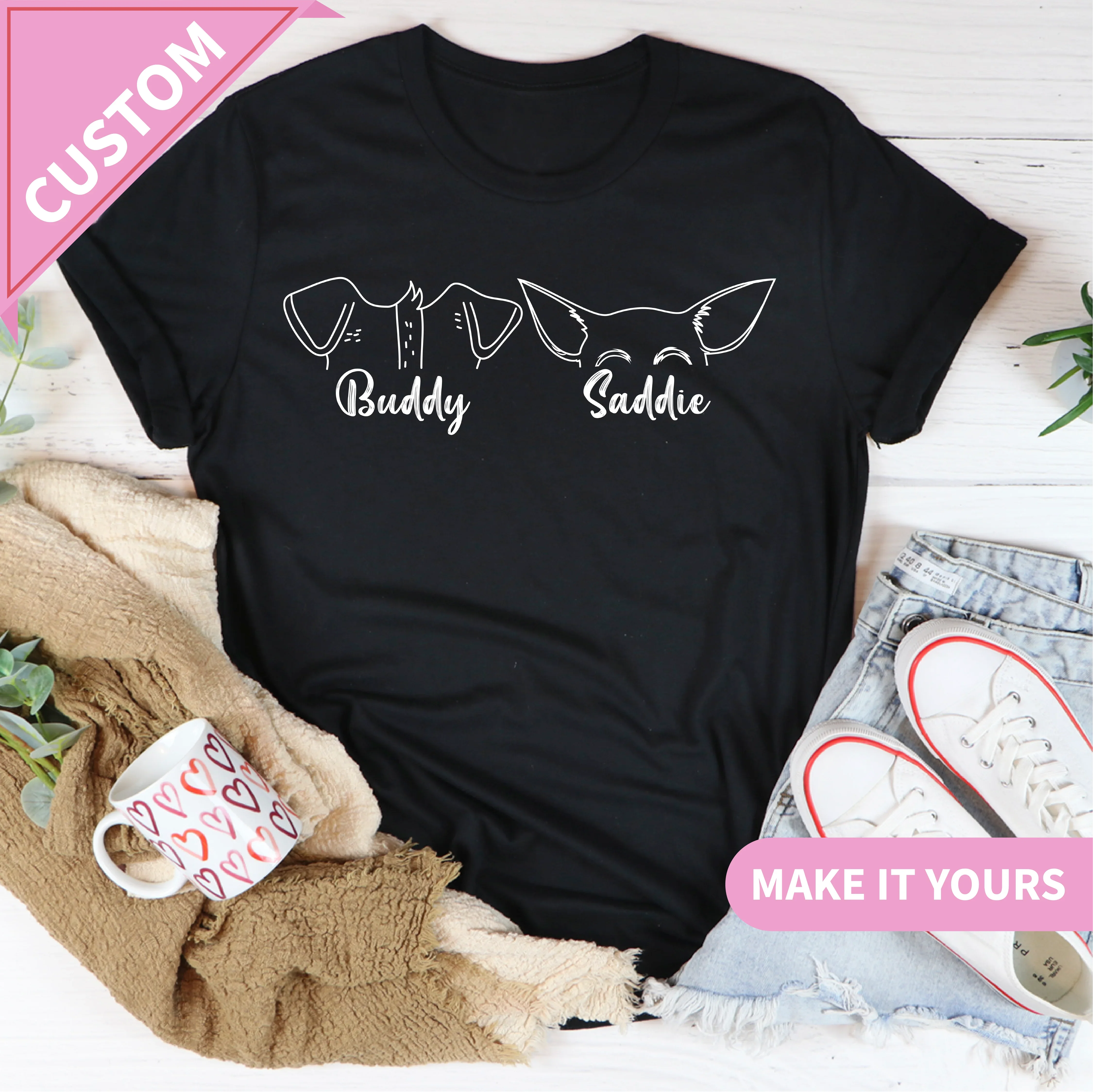 Custom Dog Ears Minimalist Pet Portrait Shirt for Dog Moms Tee Printify T-Shirt T-Shirt