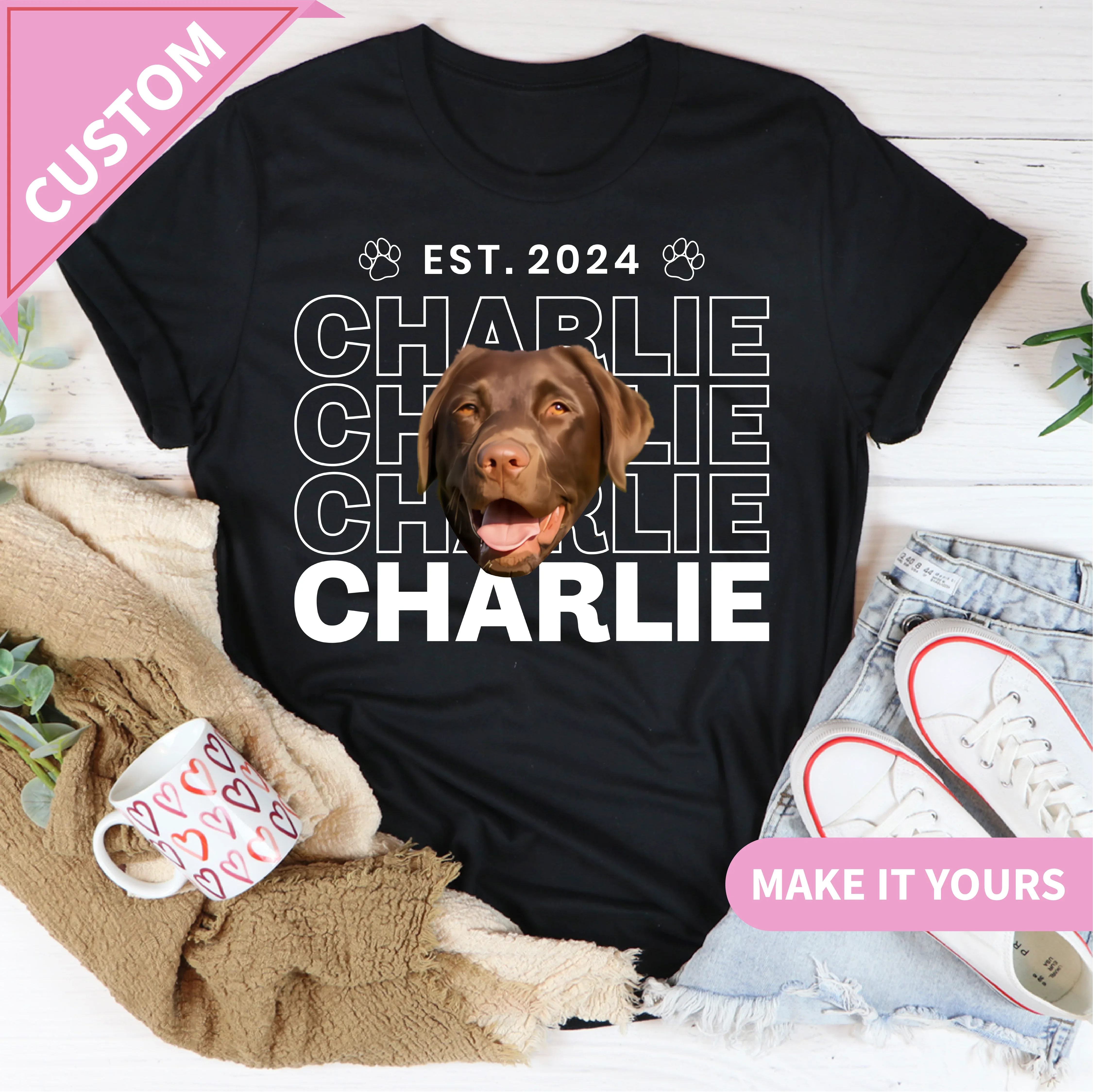 Custom Dog Face Pet Portrait Tee Printify T-Shirt T-Shirt
