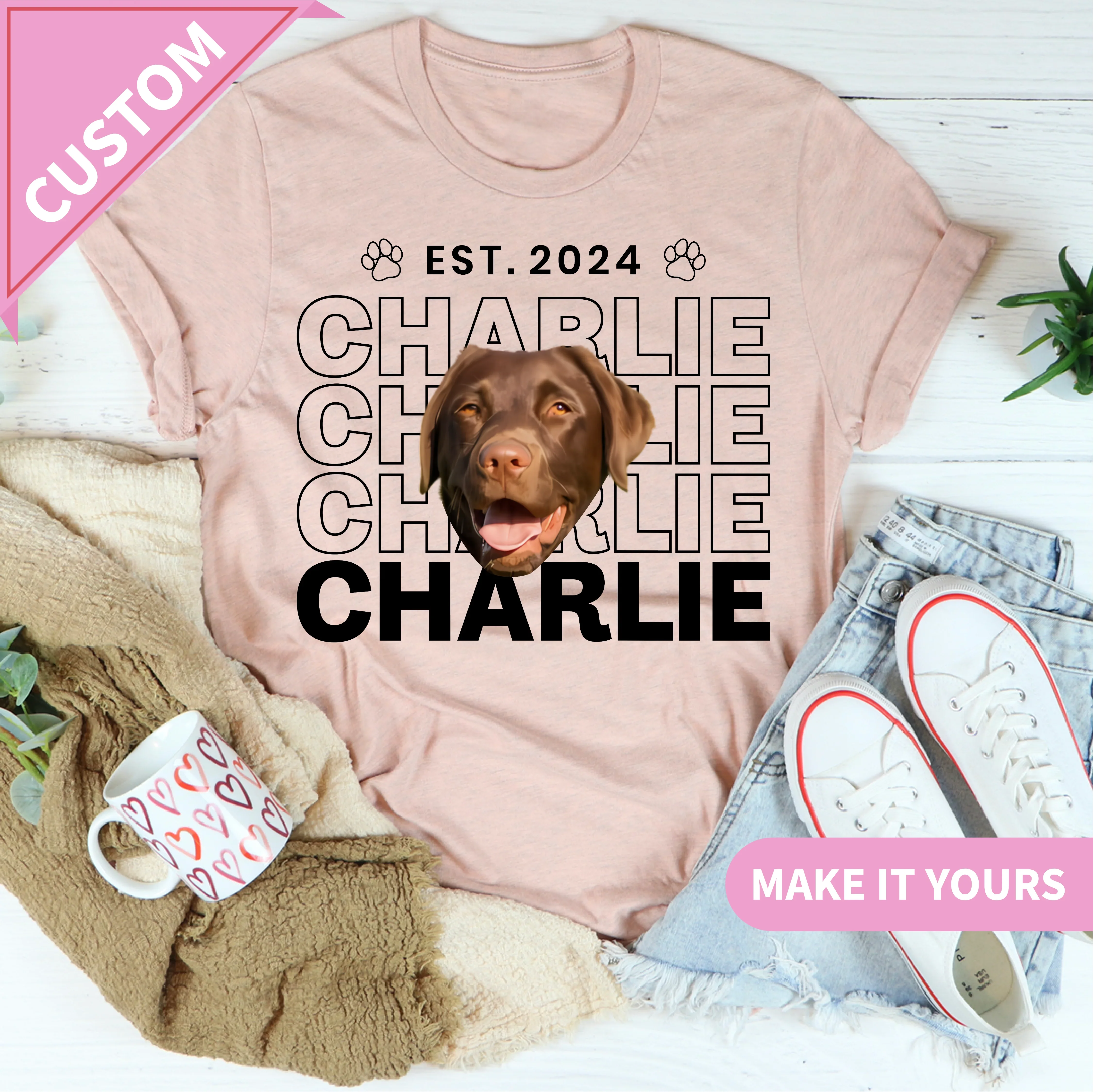 Custom Dog Face Pet Portrait Tee Printify T-Shirt T-Shirt
